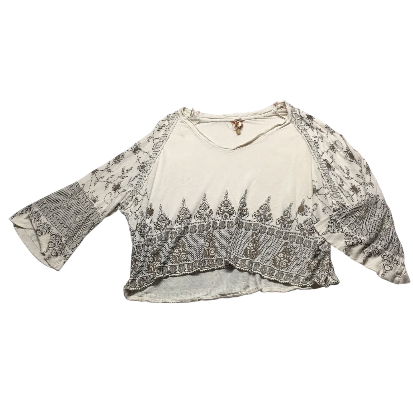 Top Long Sleeve By Free People In Brown & Cream, Size: M