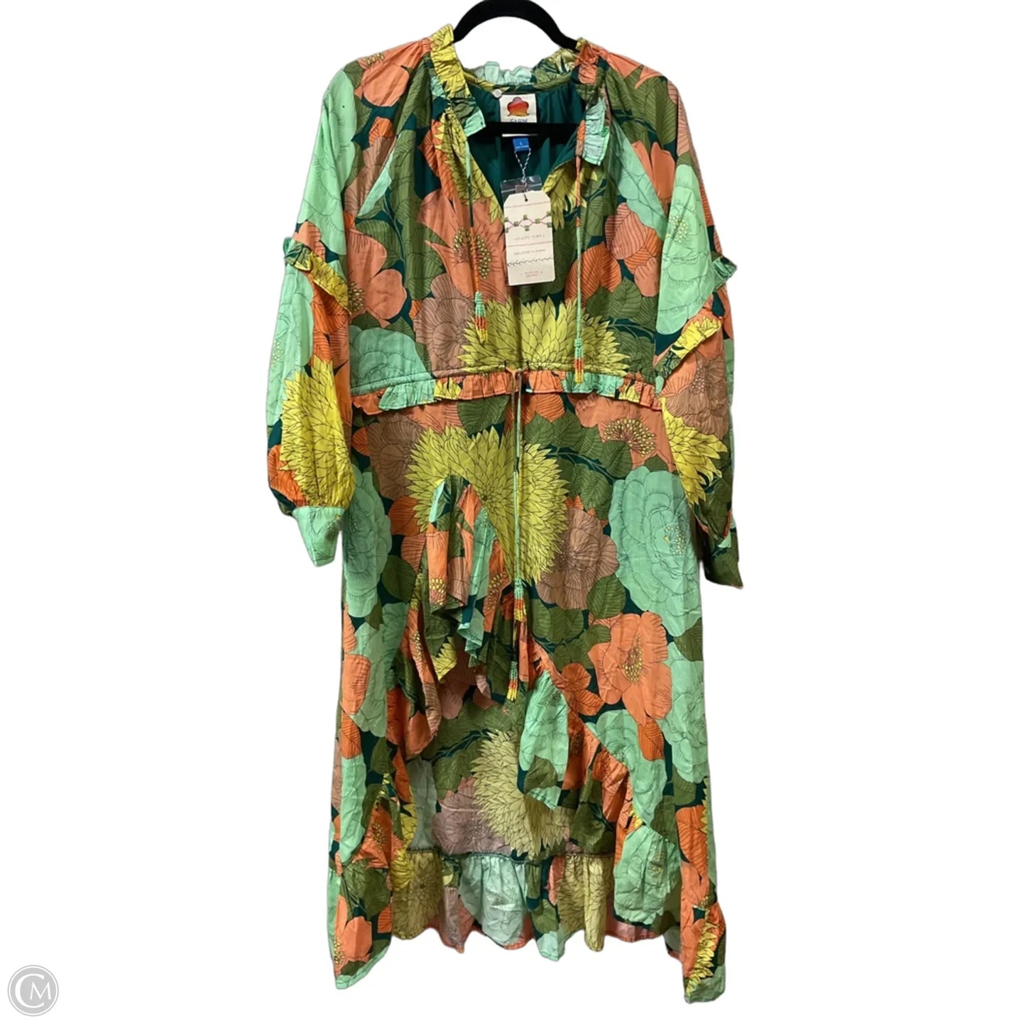Dress Casual Maxi By Farm Rio In Green & Orange, Size: L