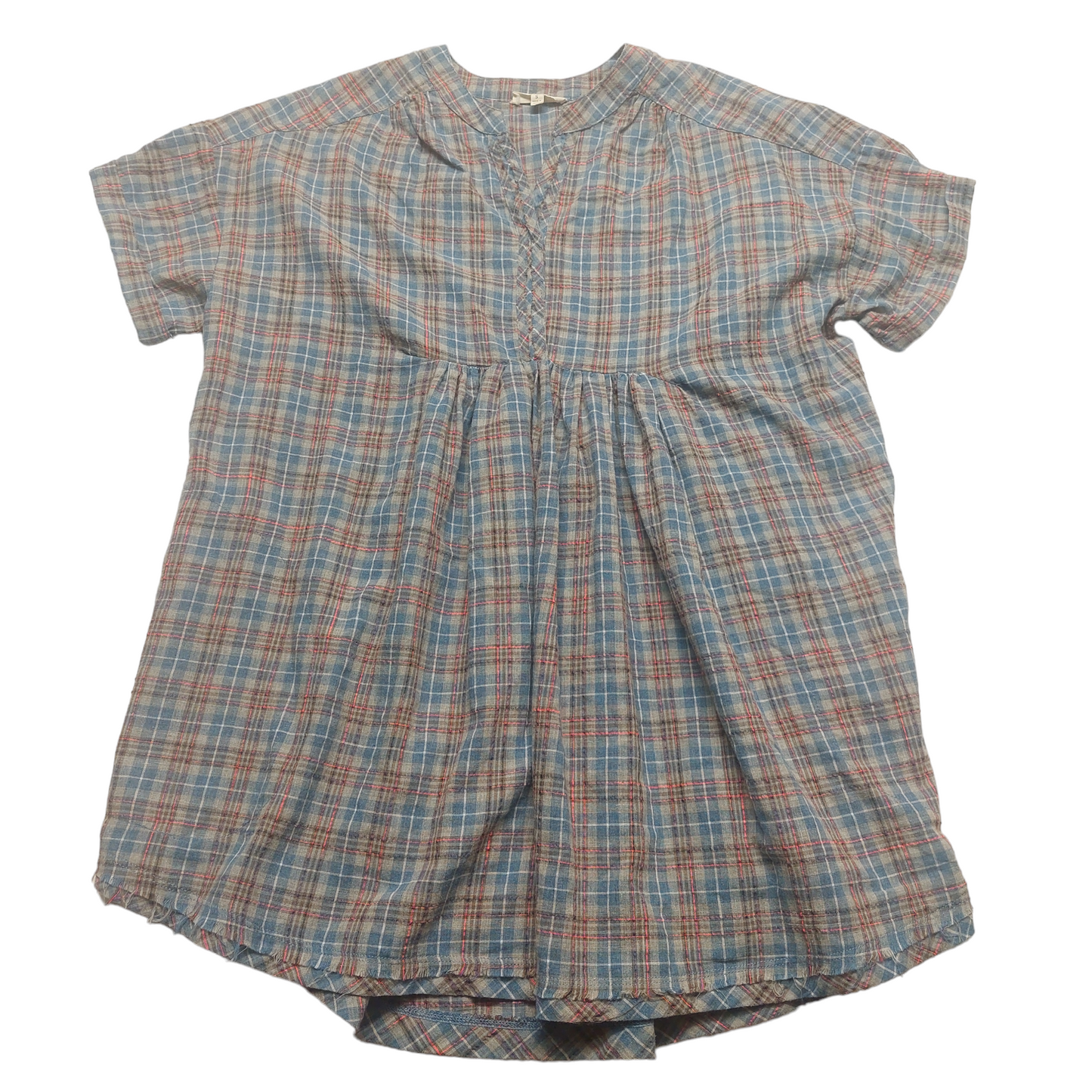 Plaid Pattern Top Short Sleeve Easel, Size S