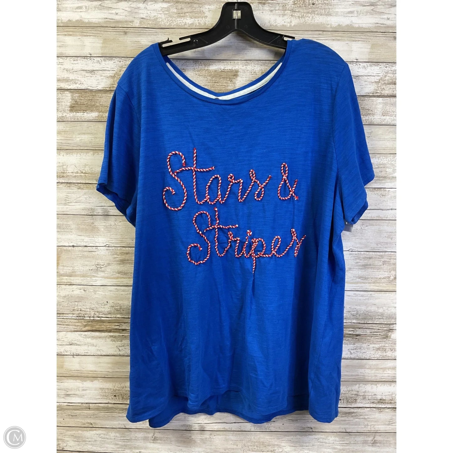 Top Short Sleeve By Kim Rogers In Blue & Red & White, Size: 1x