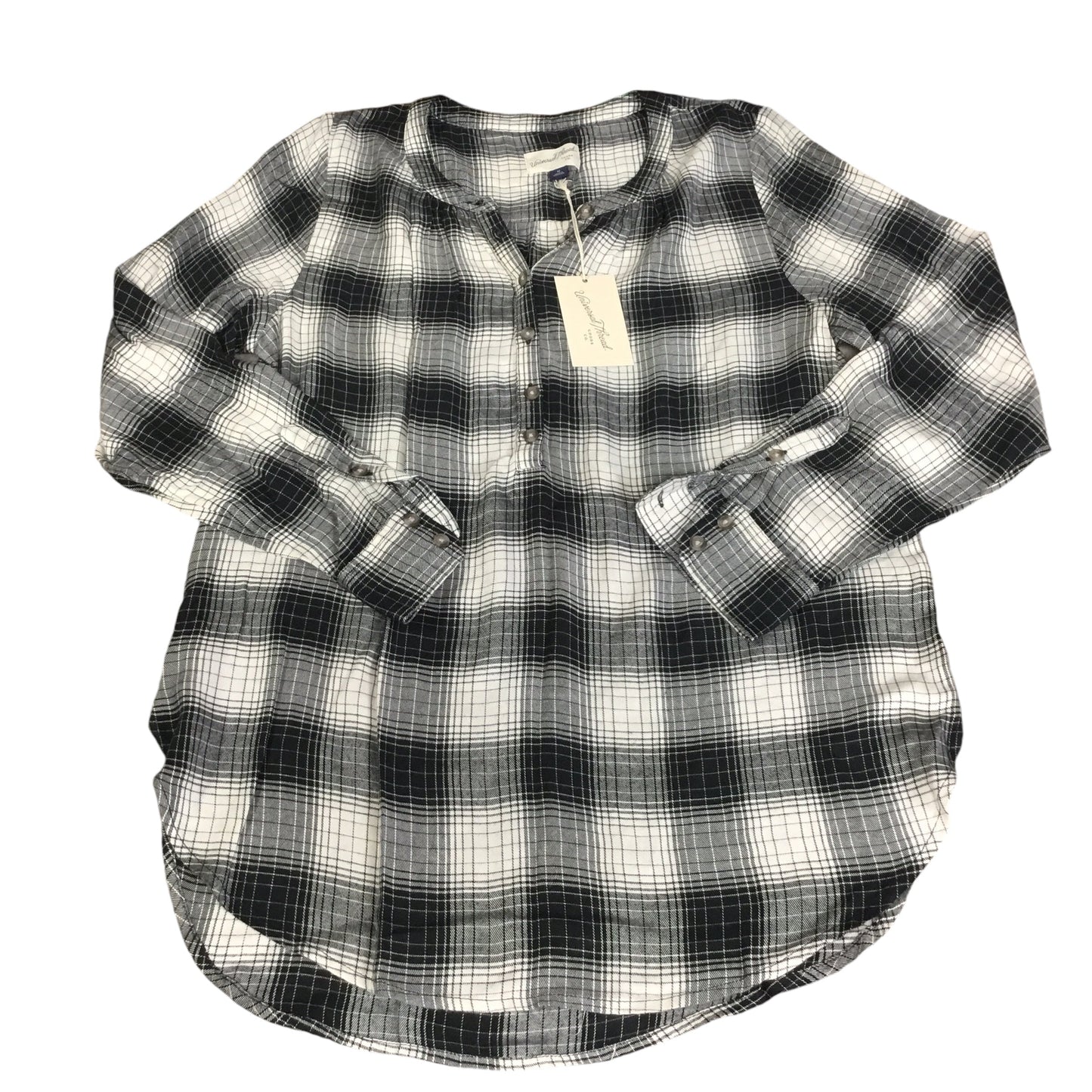 Top Long Sleeve By Universal Thread In Plaid Pattern, Size: M