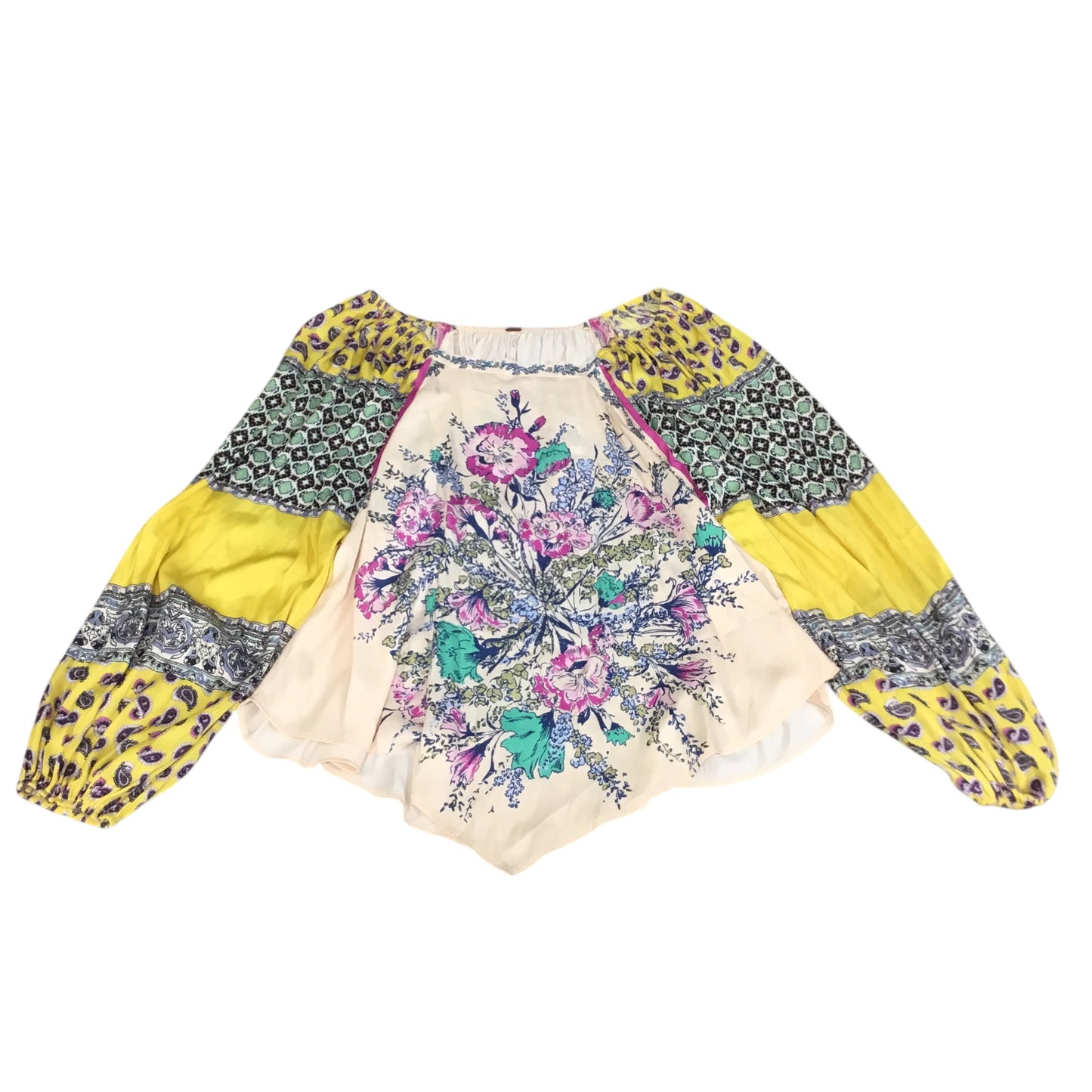 Top Long Sleeve By Free People In Pink & Yellow, Size: M