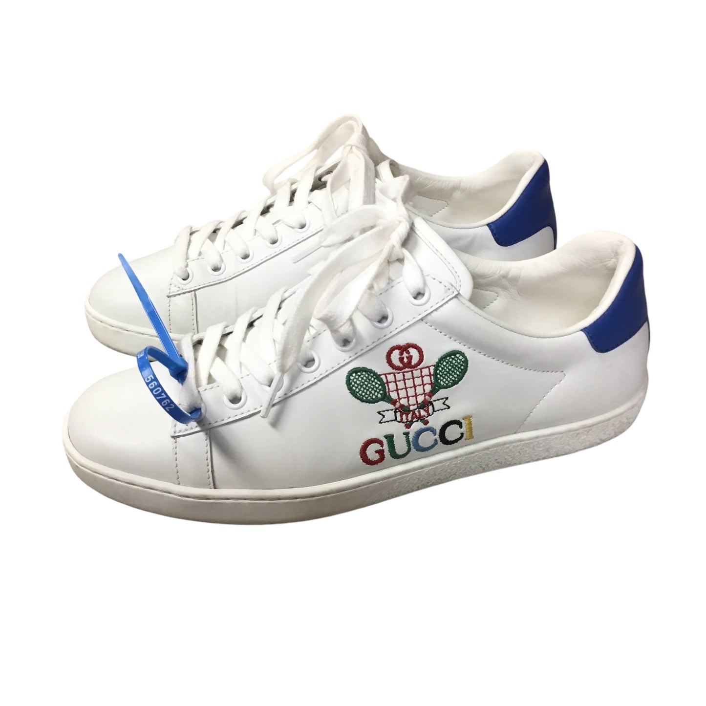 Shoes Luxury Designer By Gucci In Blue & White, Size: 7