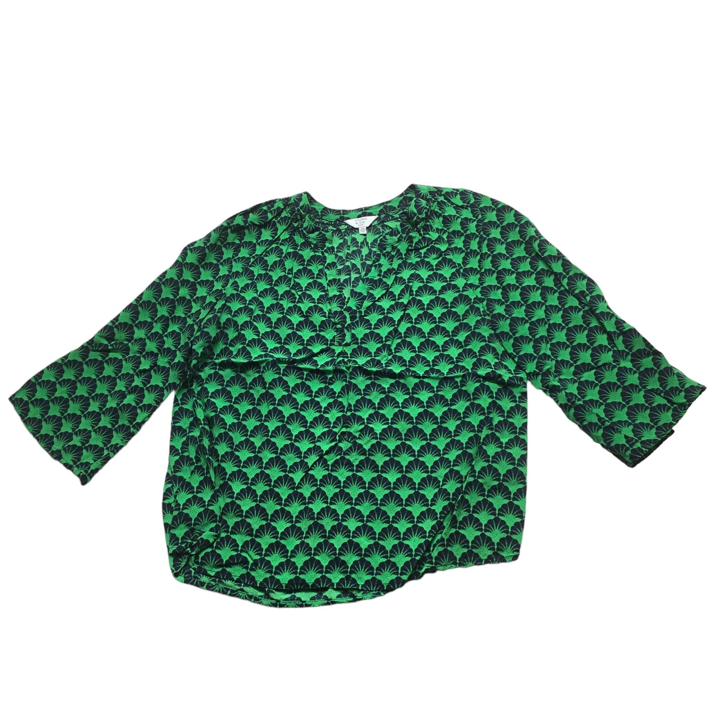 Blue & Green Top 3/4 Sleeve Crown And Ivy, Size Petite  M