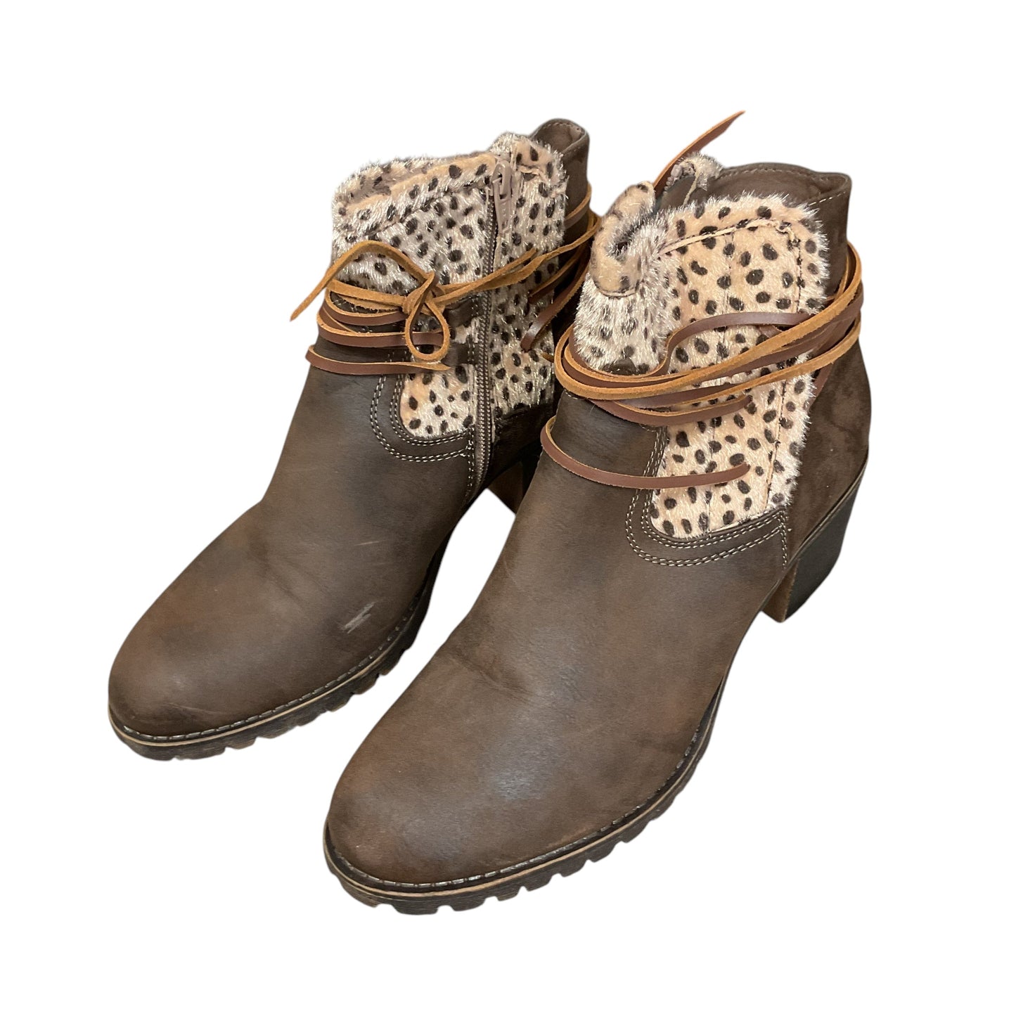 Boots Ankle Heels By Cato In Animal Print, Size: 11
