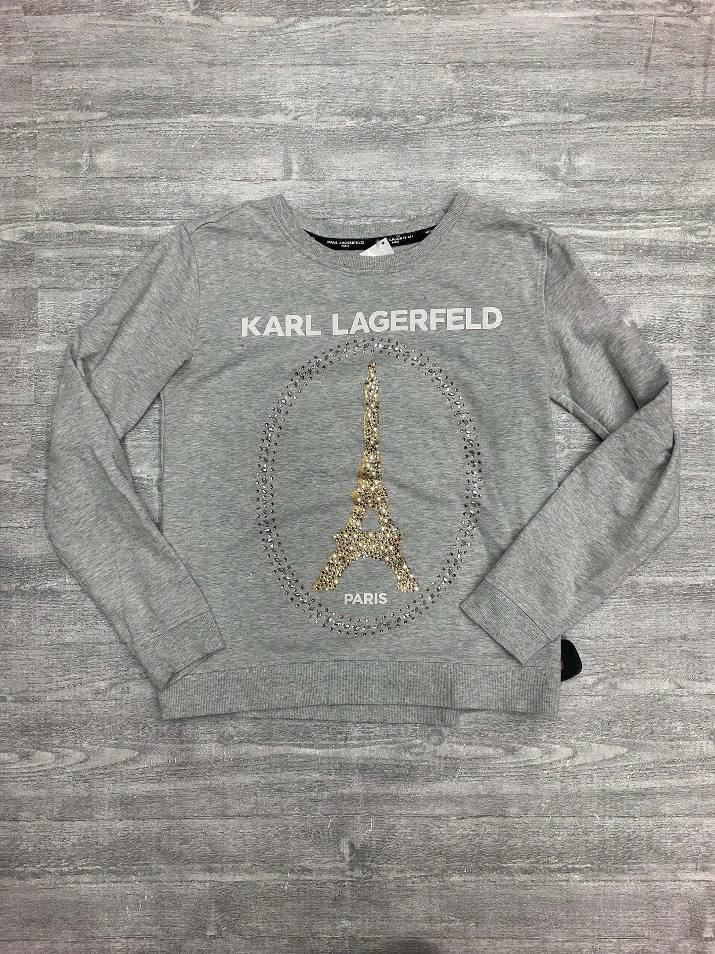 Top Long Sleeve Designer By Karl Lagerfeld In Grey, Size: Xxs