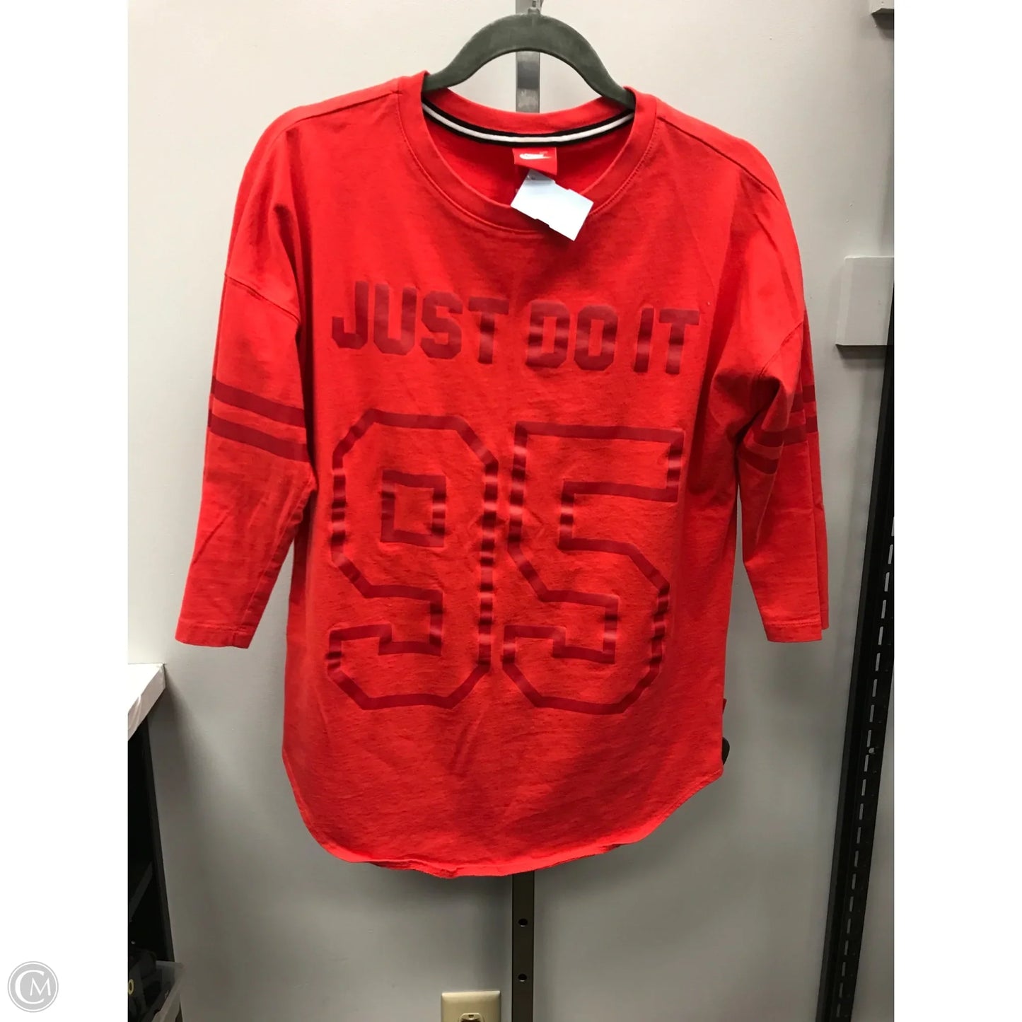 Athletic Top Long Sleeve Collar By Nike Apparel In Orange, Size: M