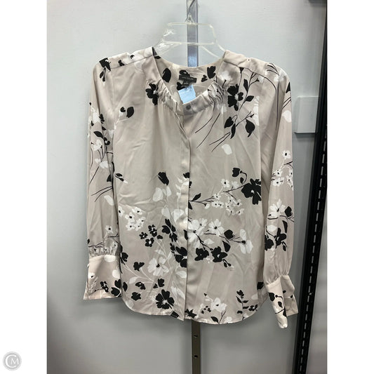 Top Long Sleeve By Ann Taylor In Grey & White, Size: S