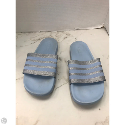 Sandals Flip Flops By Adidas In Blue & Silver, Size: 7