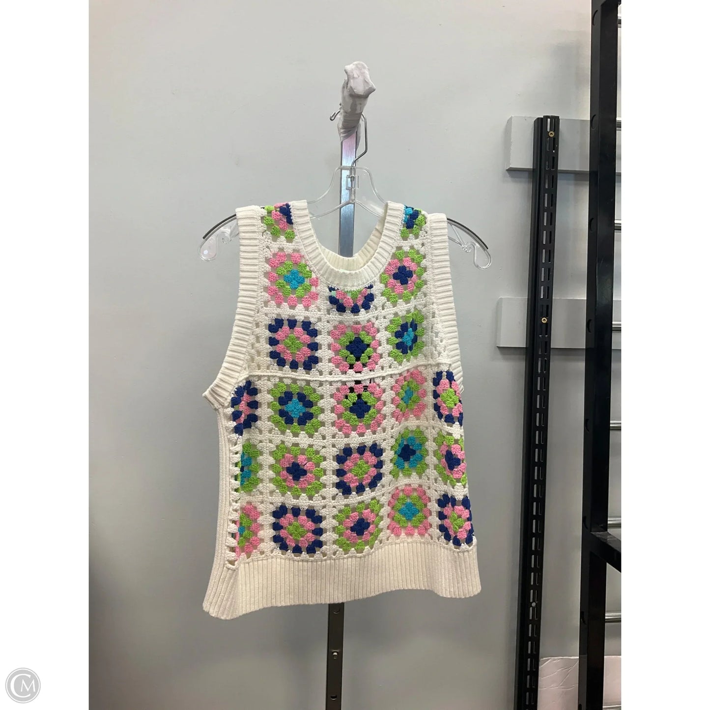 Vest Sweater By Cme In Cream & Pink, Size: Xl