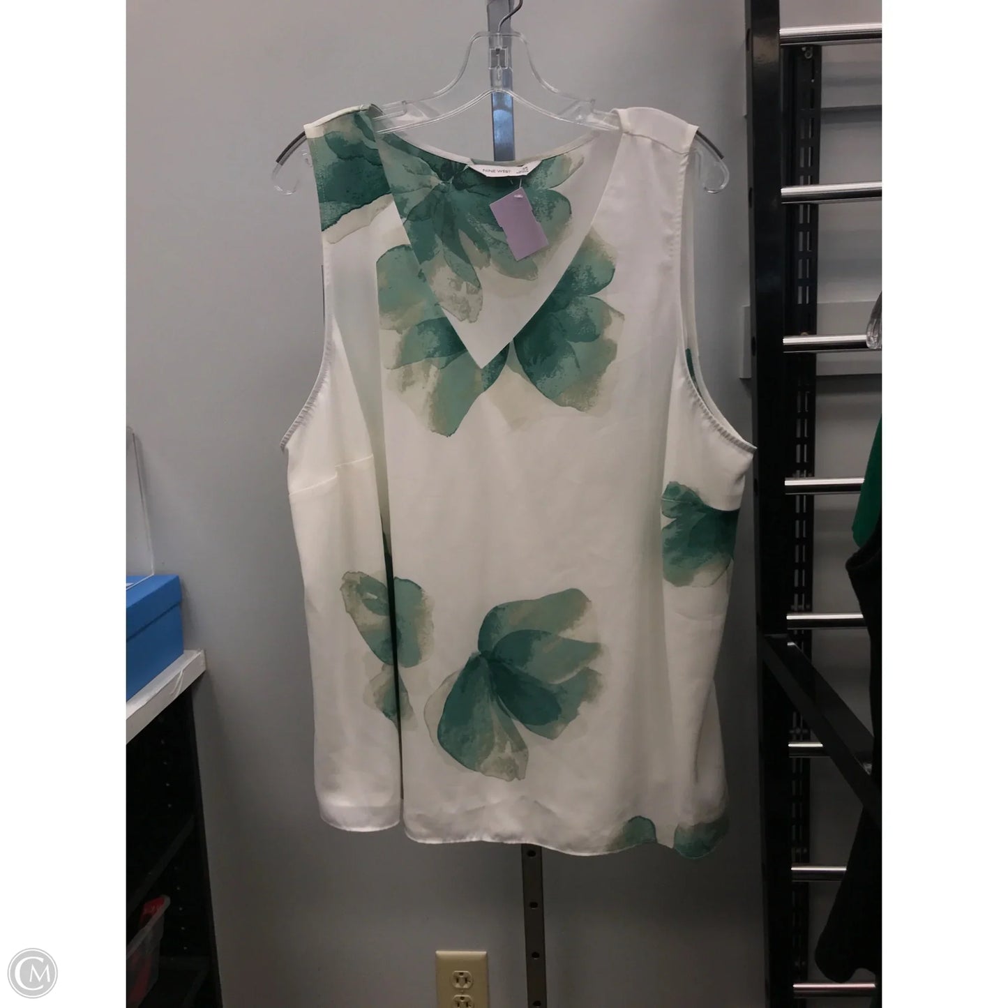 Top Sleeveless By Nine West Apparel In Green & White, Size: 2x