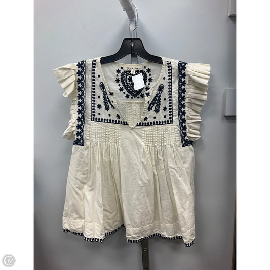 Top Short Sleeve By Solitaire In Blue & Cream, Size: M