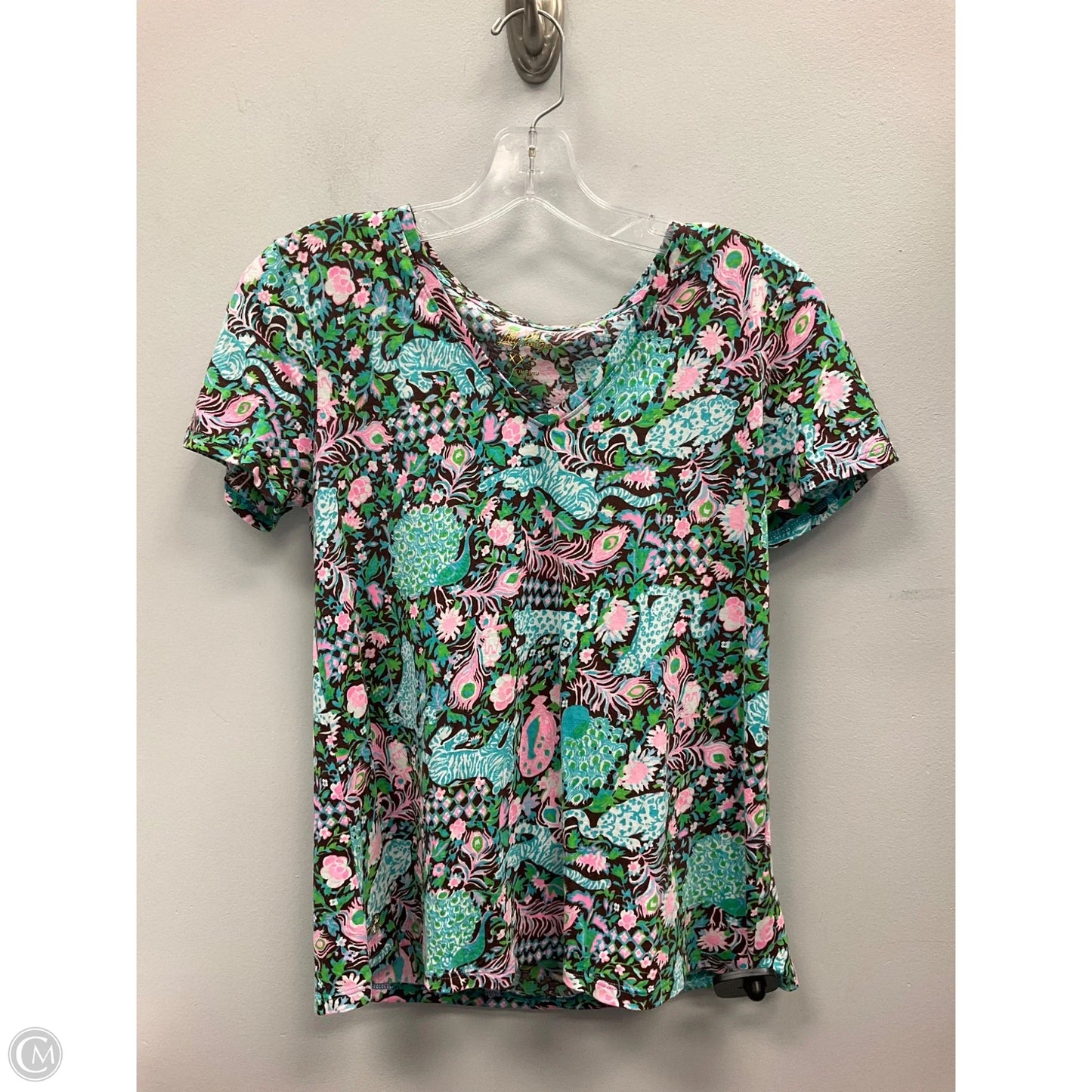 Top Short Sleeve Designer By Lilly Pulitzer In Blue & Brown, Size: Xxs