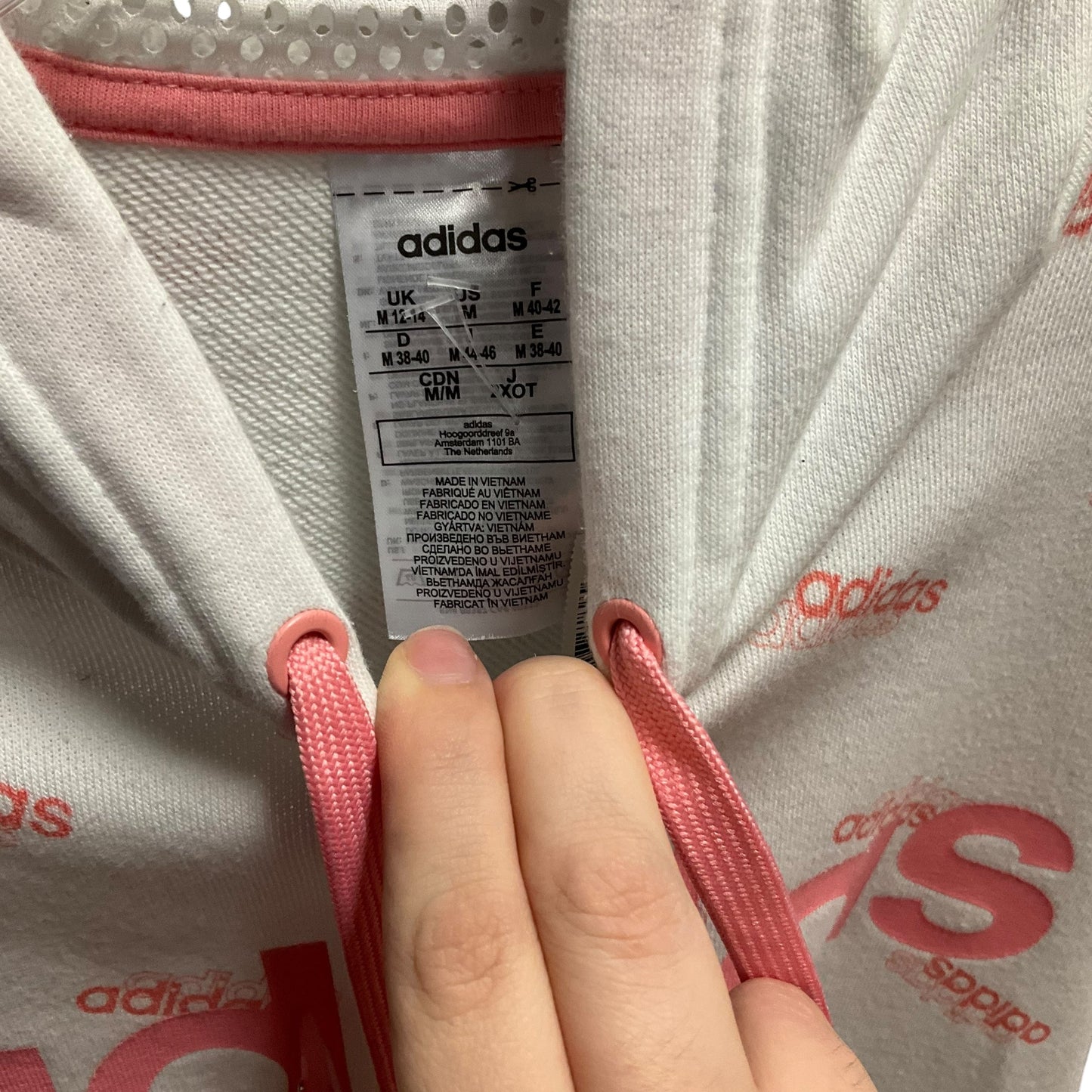 Sweatshirt Hoodie By Adidas In Pink & White, Size: M