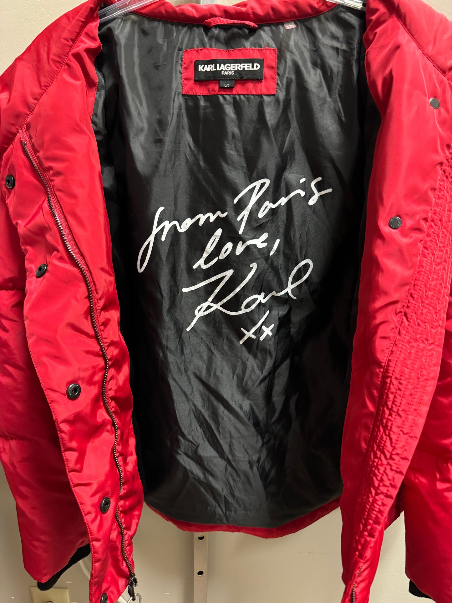 Jacket Puffer & Quilted By Karl Lagerfeld In Red, Size: L