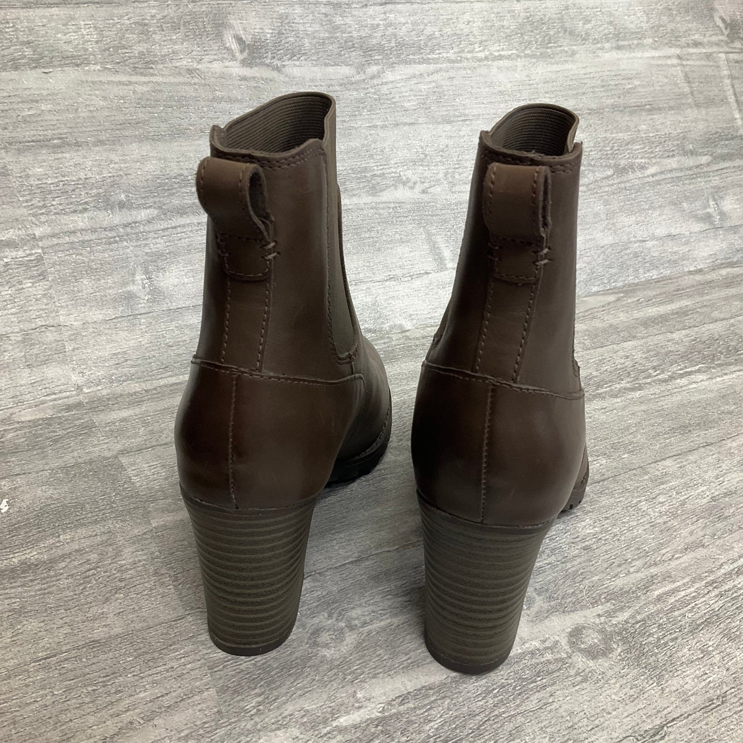 Boots Ankle Heels By Clarks In Brown, Size: 8