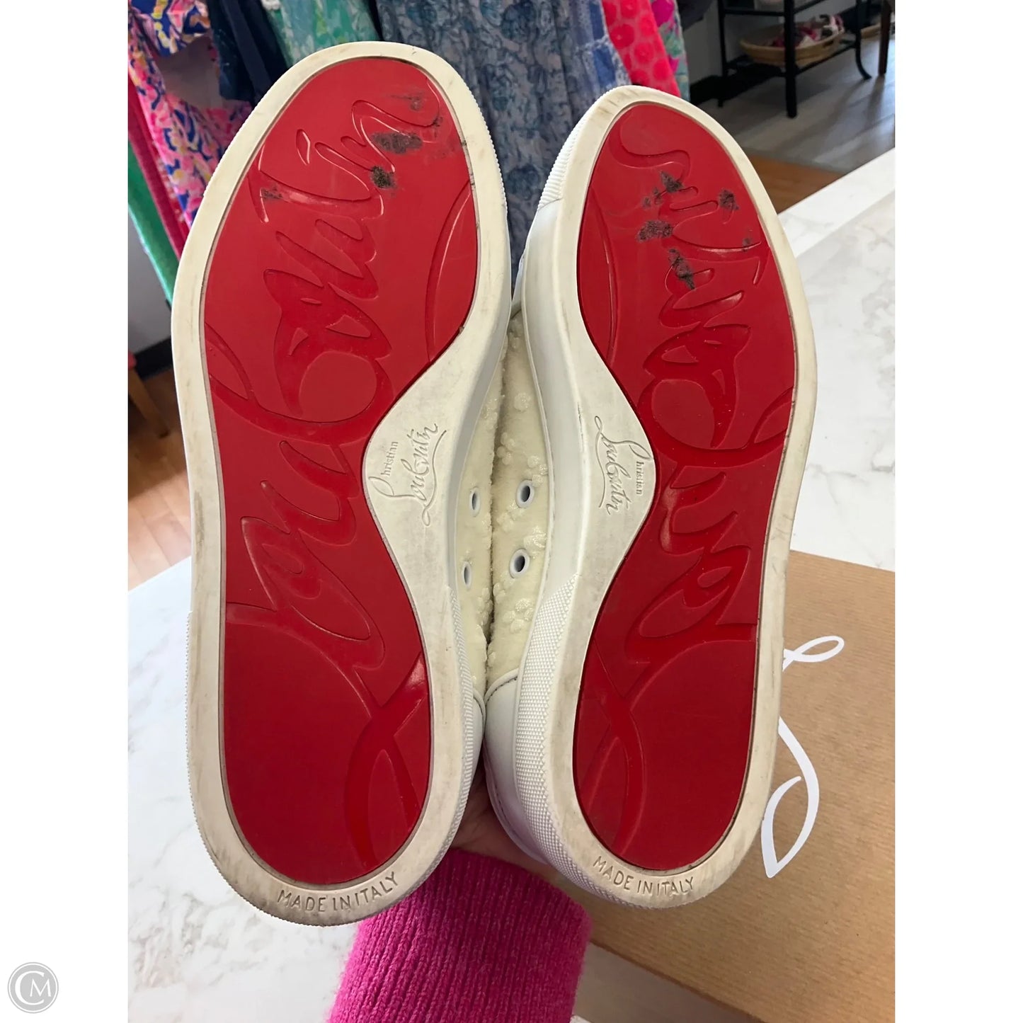 Shoes Luxury Designer By Christian Louboutin In Cream, Size: 7.5