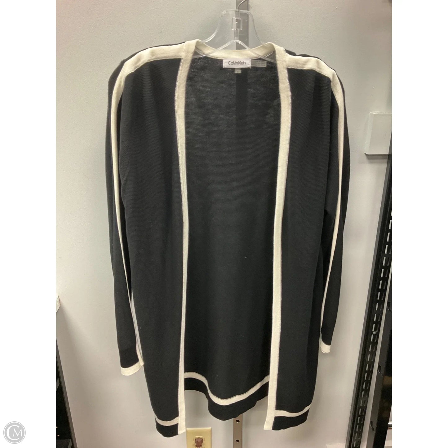 Sweater Cardigan By Calvin Klein In Black & White, Size: M