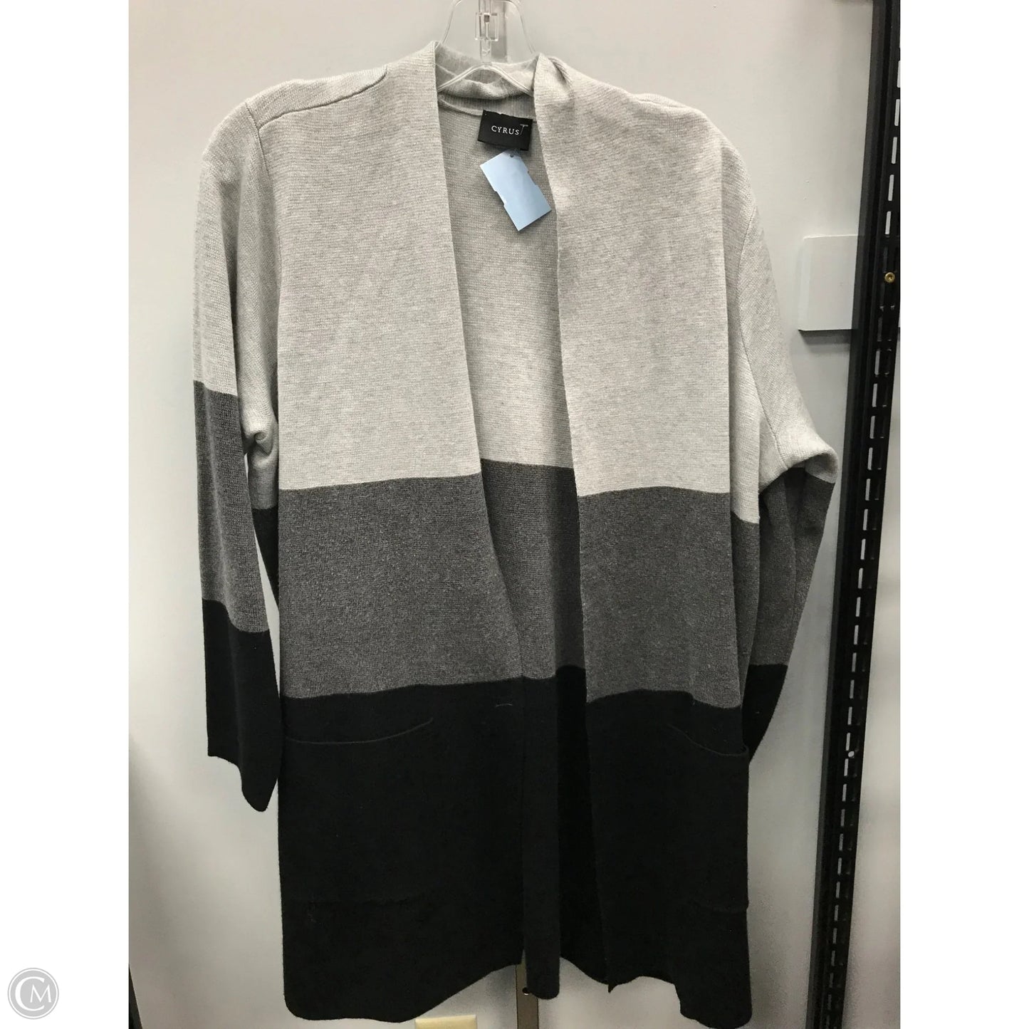 Sweater Cardigan By Cyrus In Black & Grey, Size: 1x
