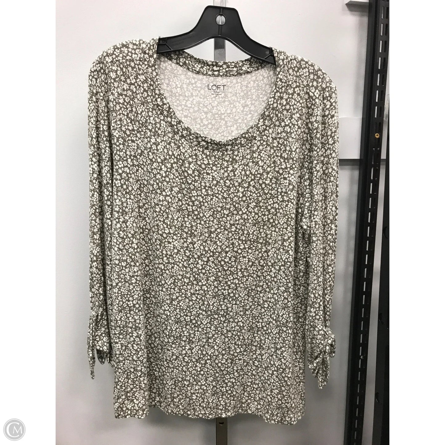 Top Long Sleeve By Loft In Green & White, Size: M