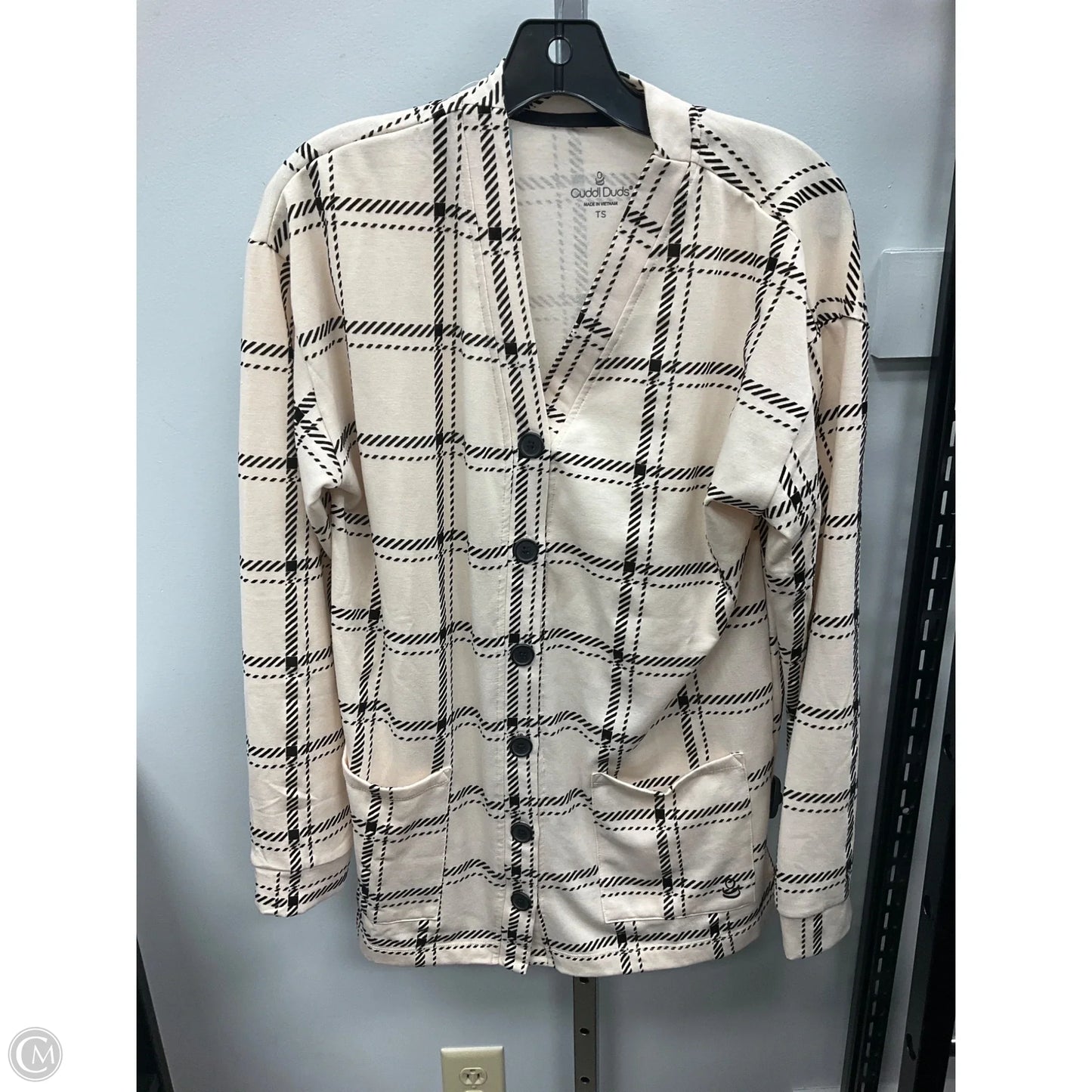 Cardigan By Cuddl Duds In Black & Cream, Size: S