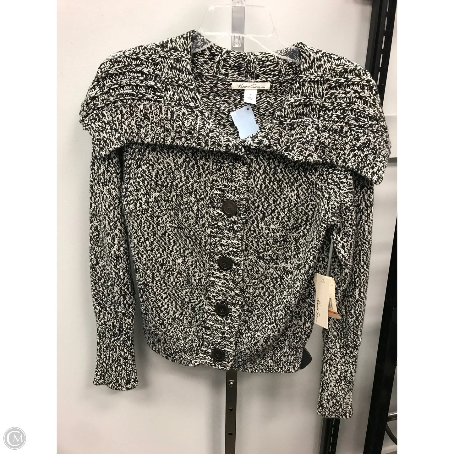 Sweater Cardigan By Kenneth Cole In Black & White, Size: S