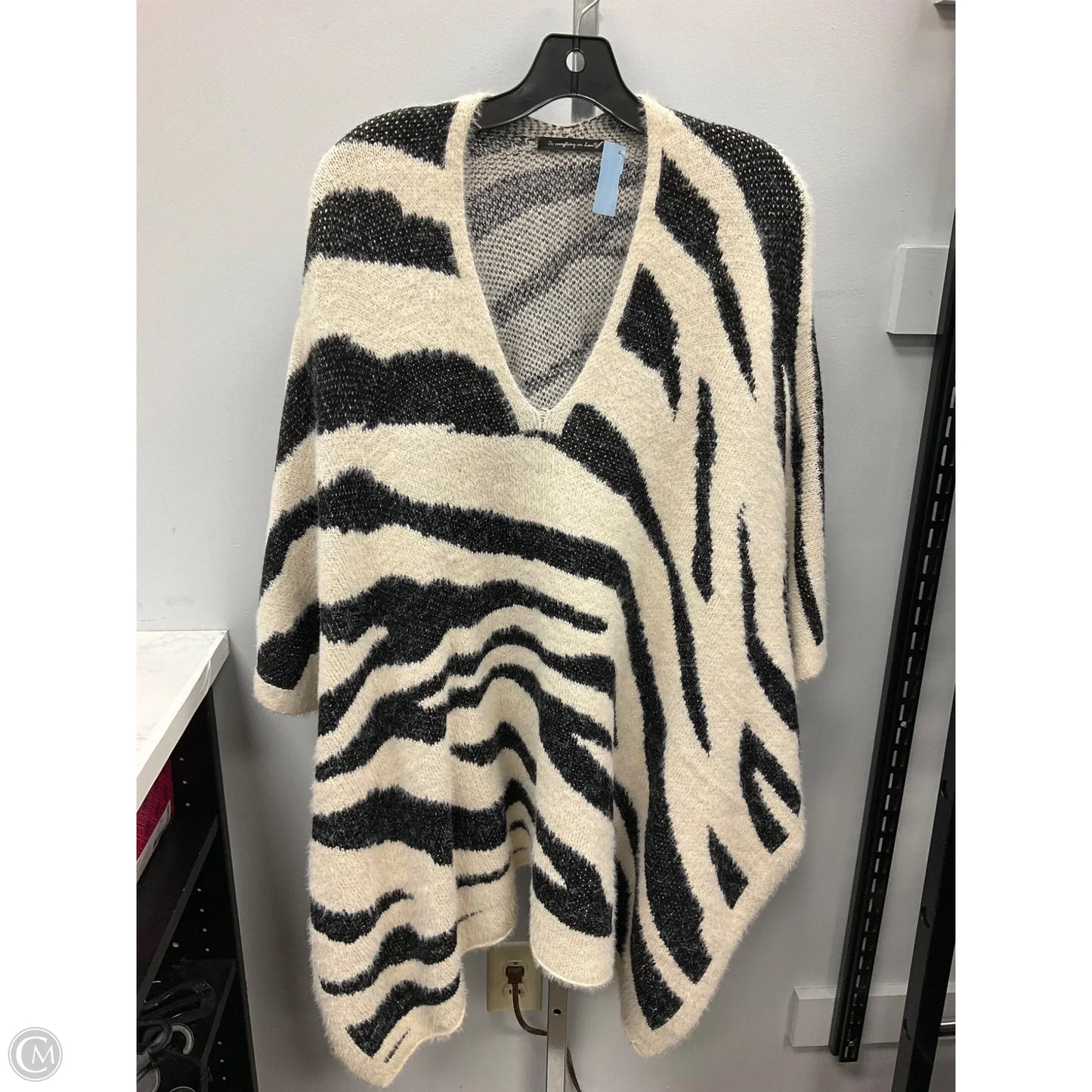 Poncho By Clothes Mentor In Black & Cream, Size: Osfm