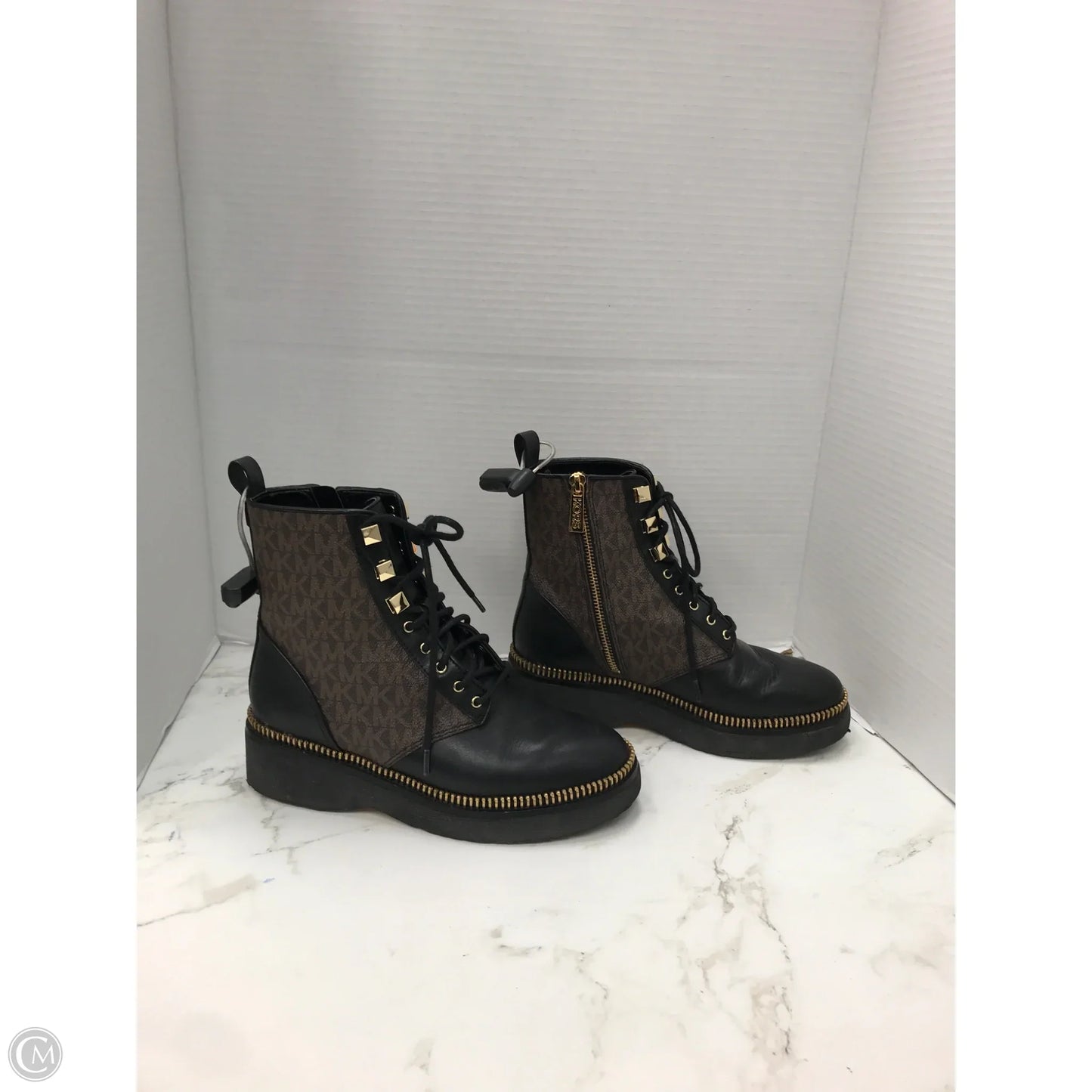 Boots Designer By Michael Kors In Black & Brown, Size: 6