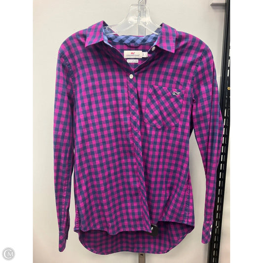Top Long Sleeve By Vineyard Vines In Checkered Pattern, Size: 4