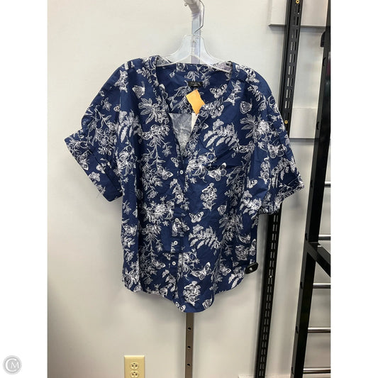 Top Short Sleeve By Talbots In Blue & White, Size: 1x