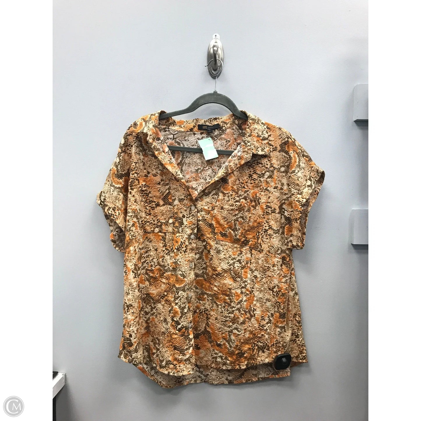 Top Short Sleeve Designer By Frye In Snakeskin Print, Size: L