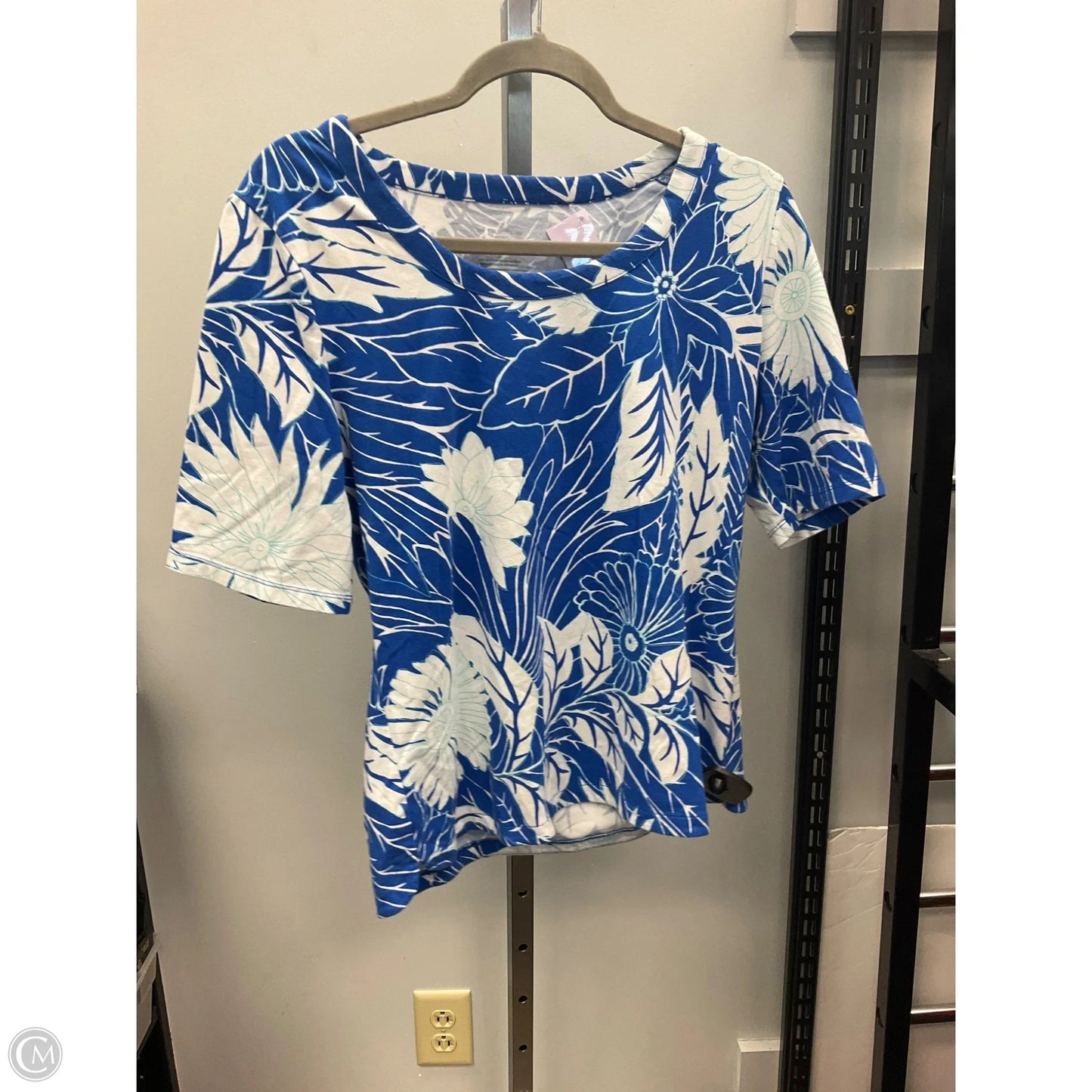 Top Short Sleeve By Talbots In Blue & White, Size: L