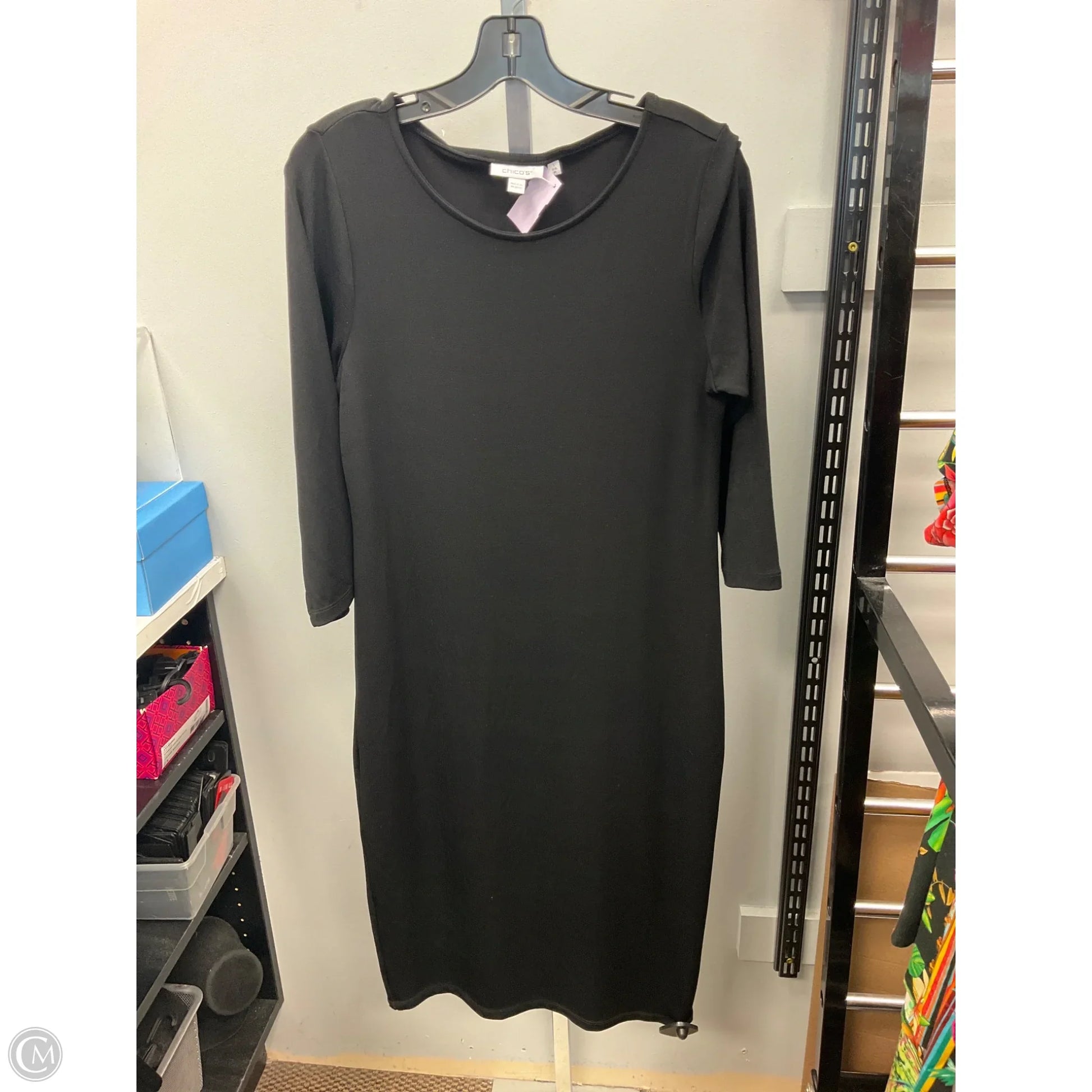 Dress Casual Midi By Chicos In Black, Size: M