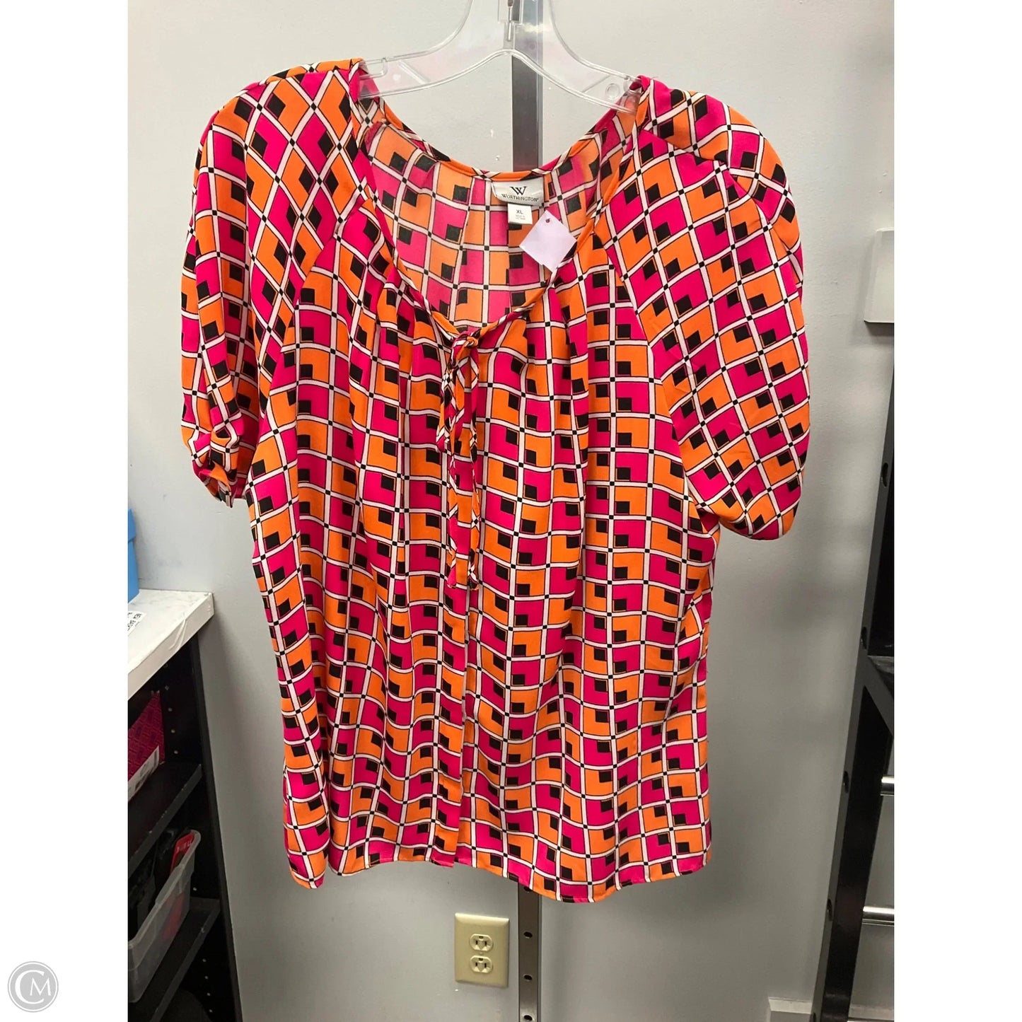 Top Short Sleeve By Worthington In Orange & Pink, Size: Xl