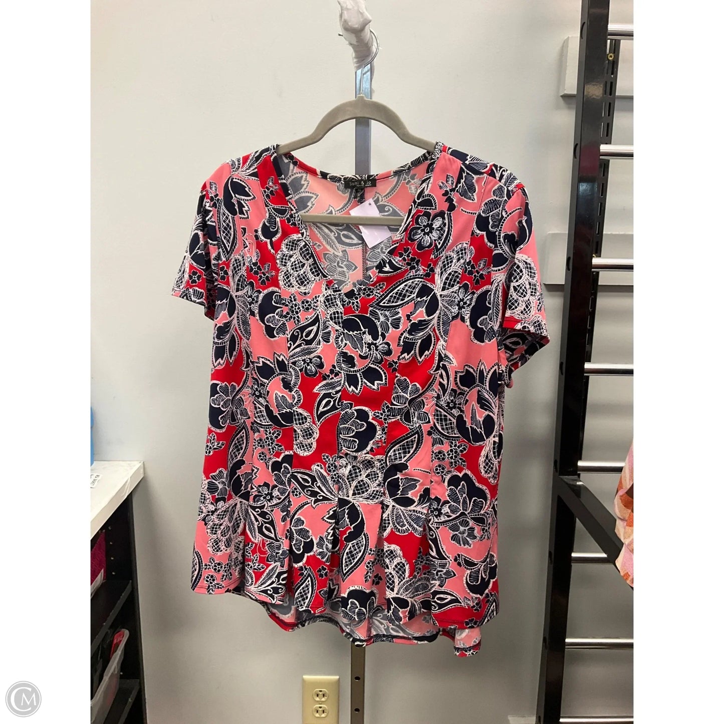 Top Short Sleeve By Sami & Jo In Blue & Red & White, Size: Xlp