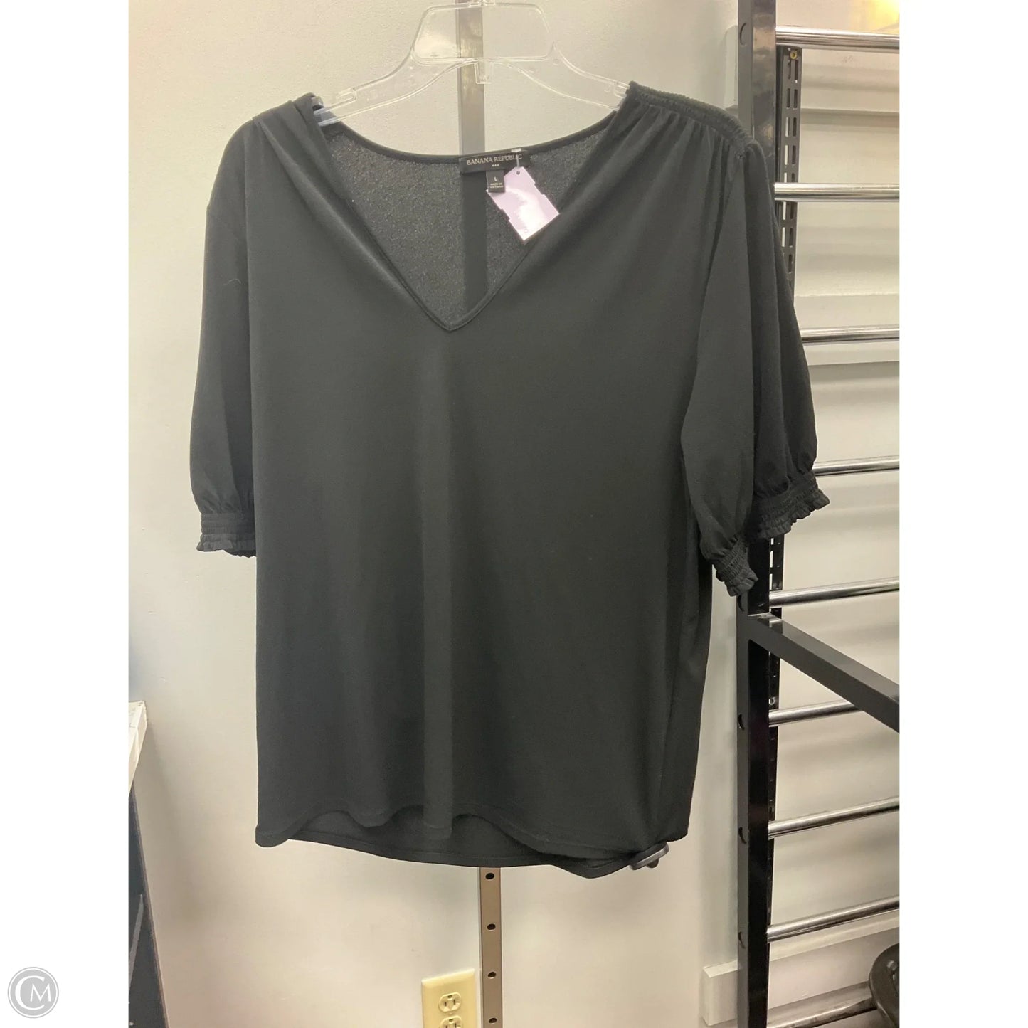 Top Short Sleeve By Banana Republic In Black, Size: L