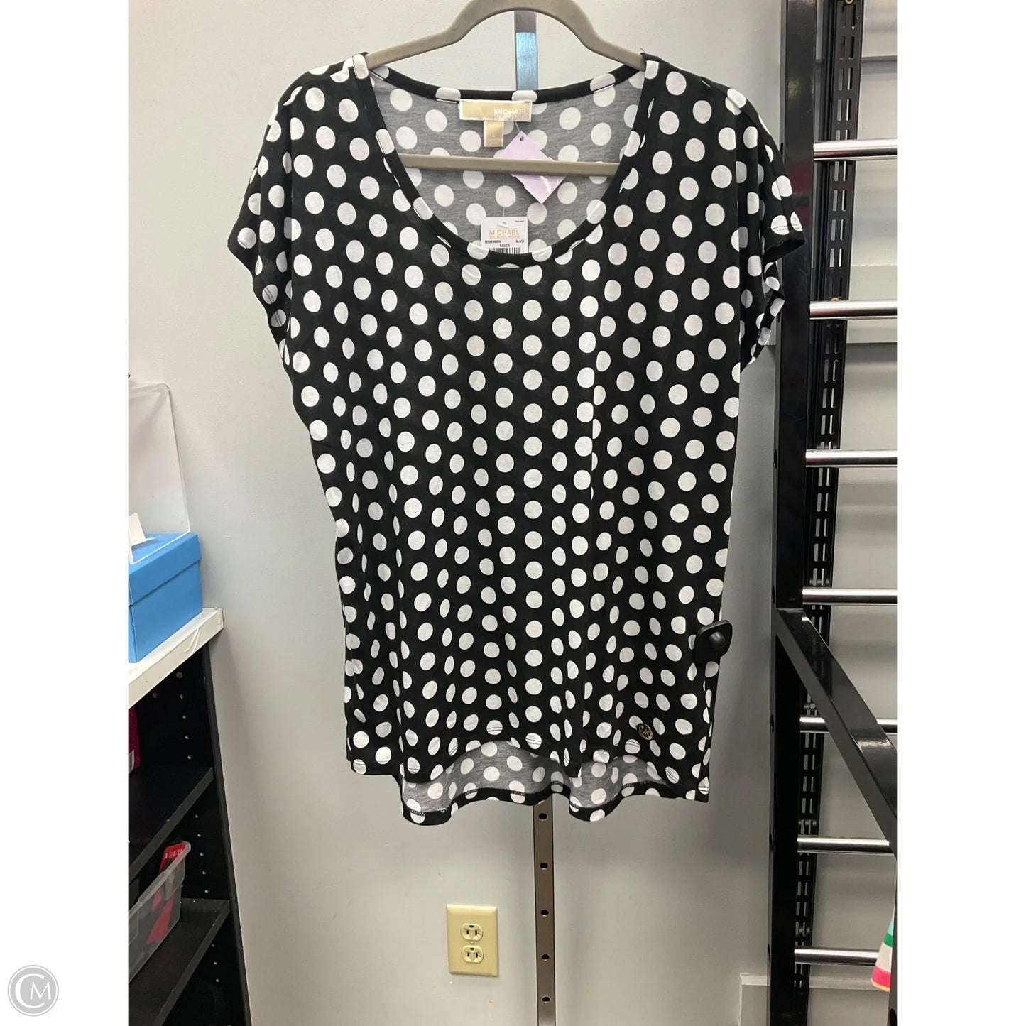 Top Short Sleeve By Michael By Michael Kors In Polkadot Pattern, Size: L