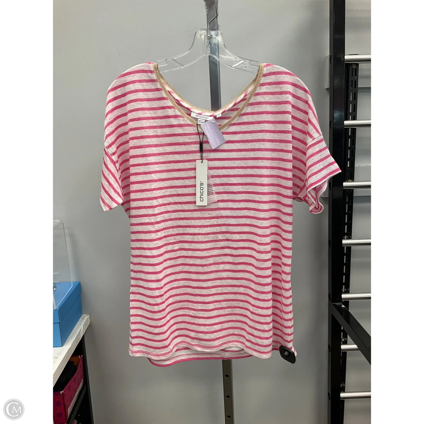 Top Short Sleeve By Chicos In Striped Pattern, Size: M