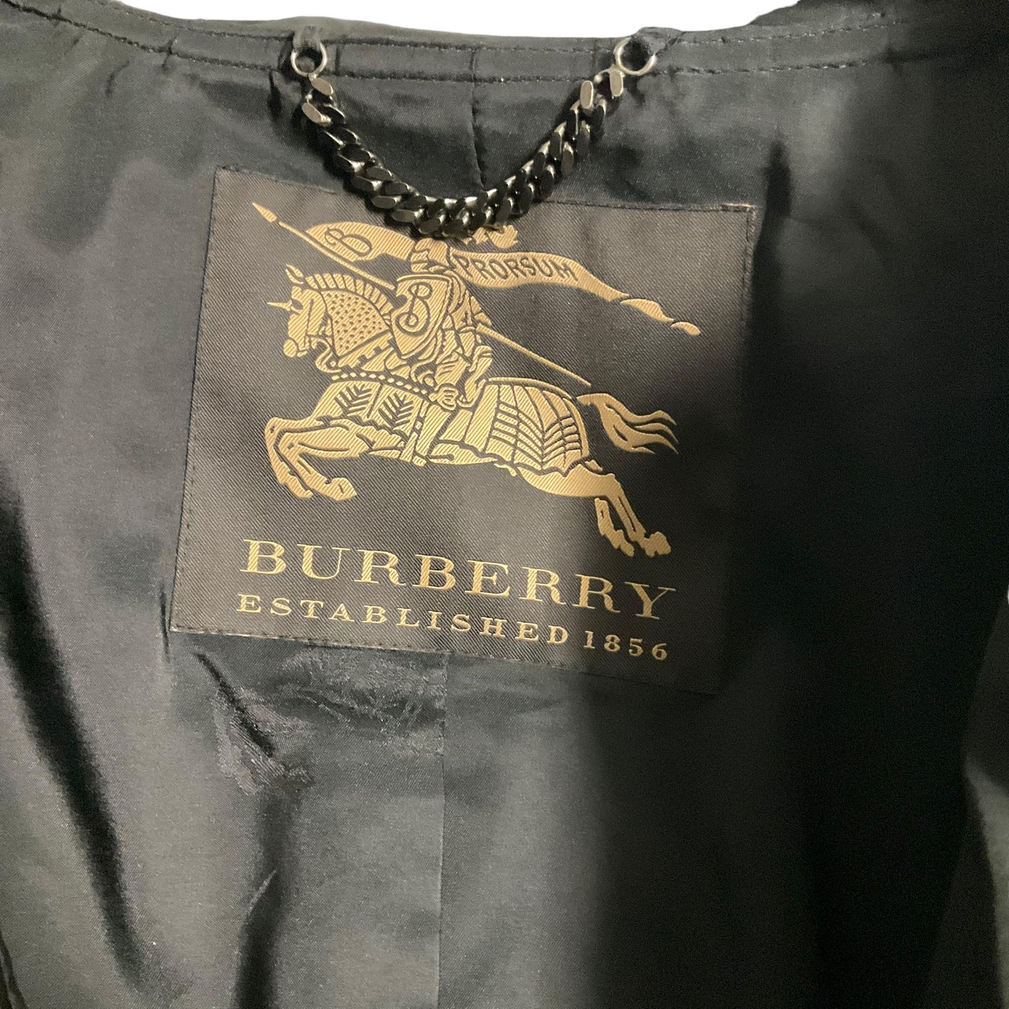 Coat Luxury Designer By Burberry In Black, Size: S