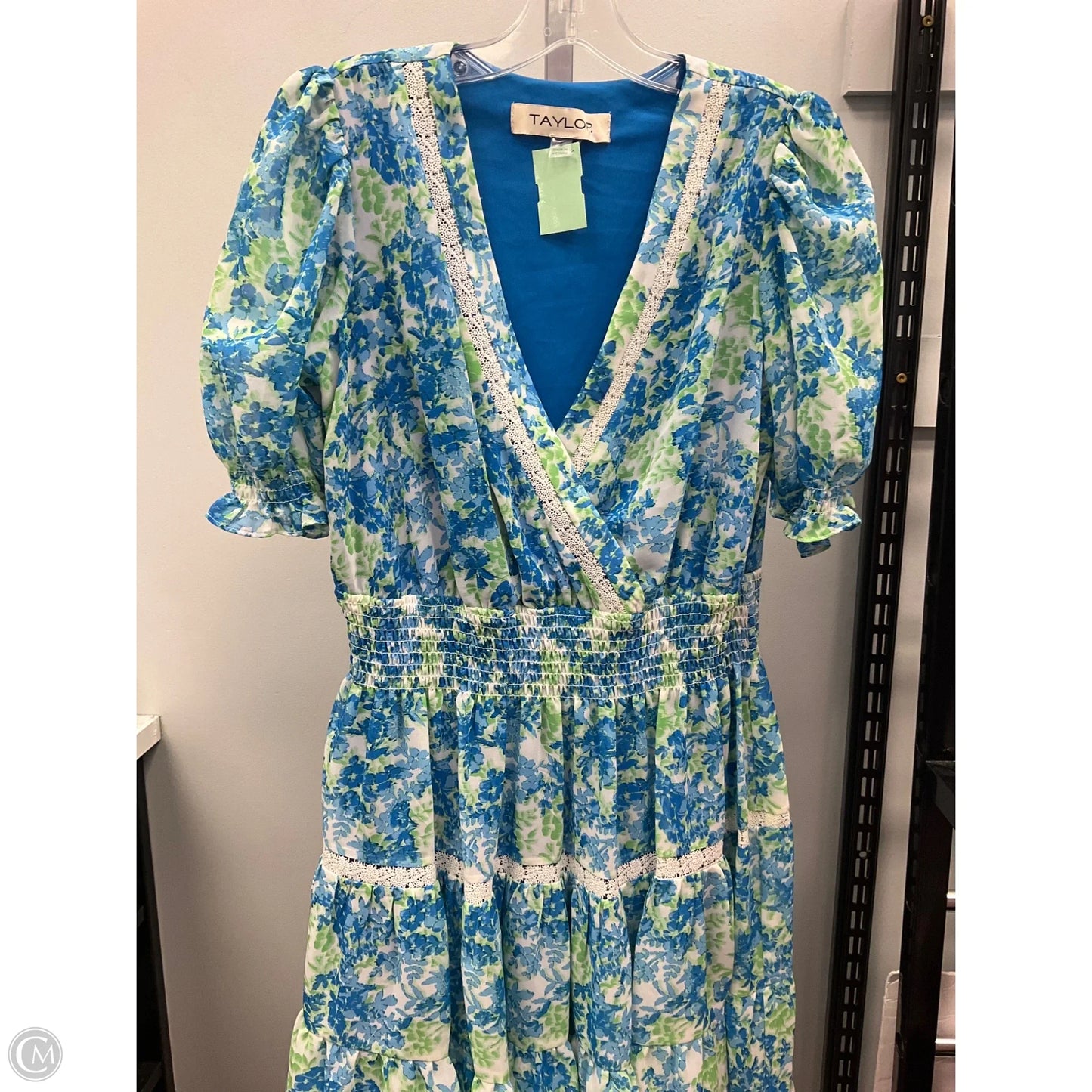 Dress Casual Midi By Taylor In Blue & Green, Size: 8