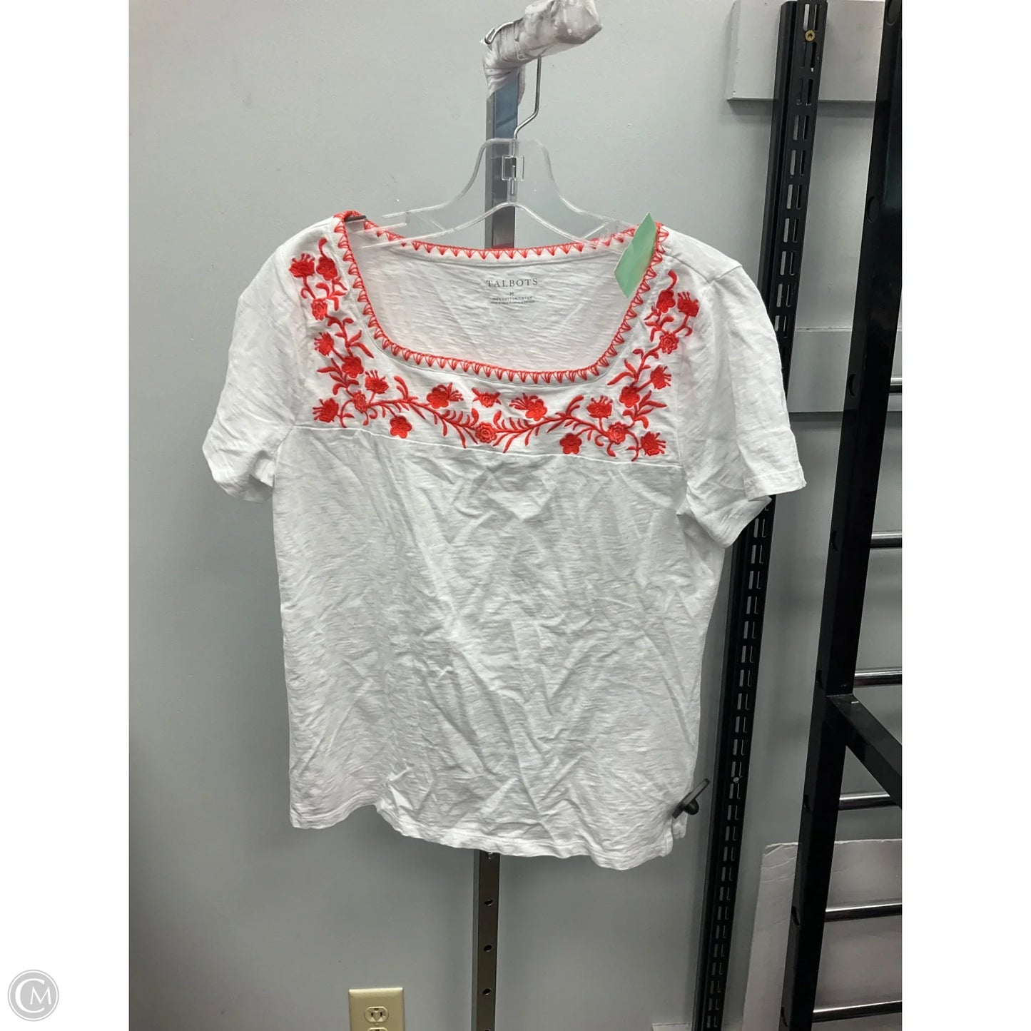 Top Short Sleeve By Talbots In Orange & White, Size: M