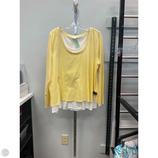 Top Long Sleeve By J. Jill In White & Yellow, Size: L