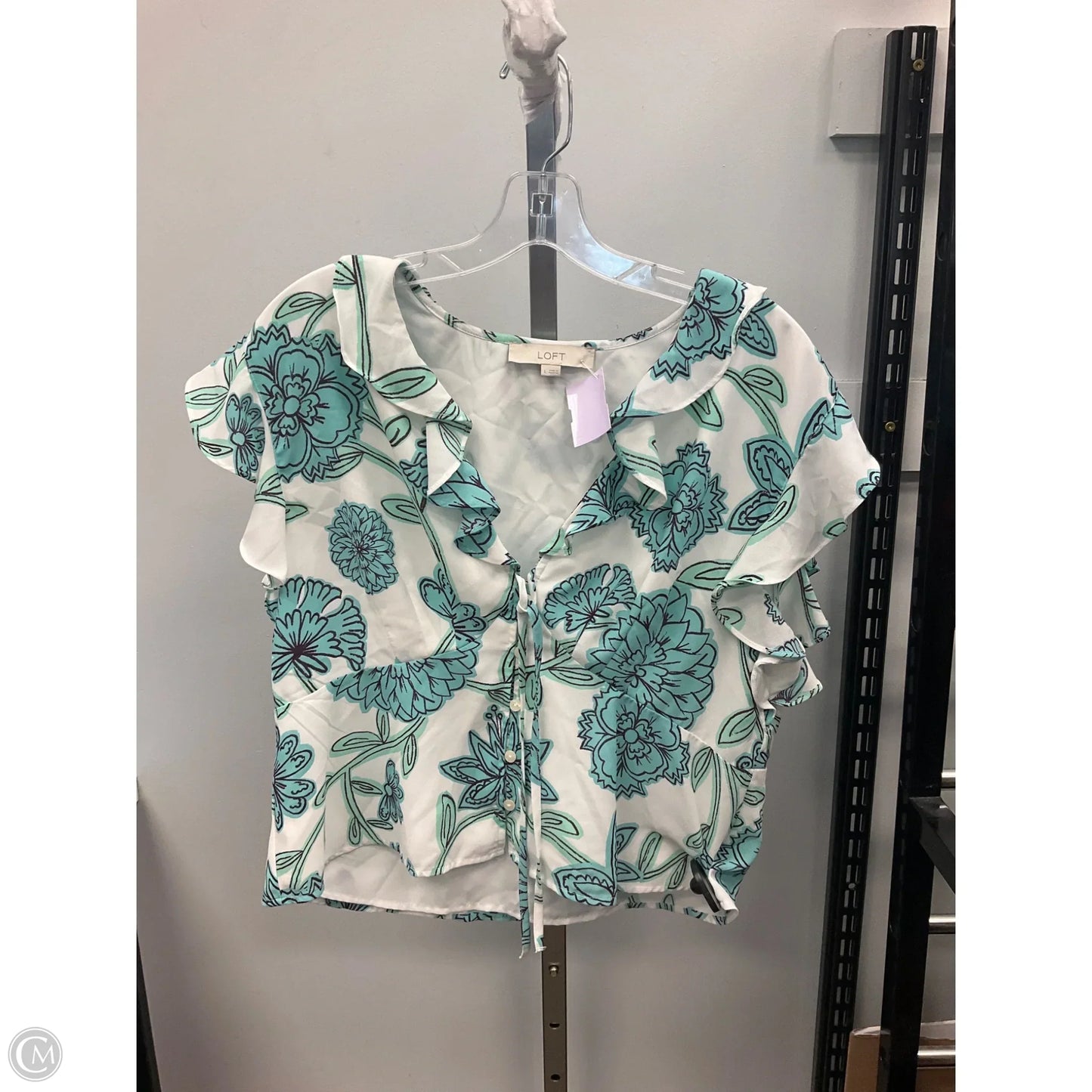 Top Sleeveless By Loft In Blue & White, Size: L
