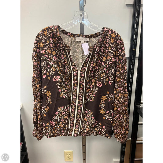 Top Long Sleeve By Loft In Brown & Pink, Size: L