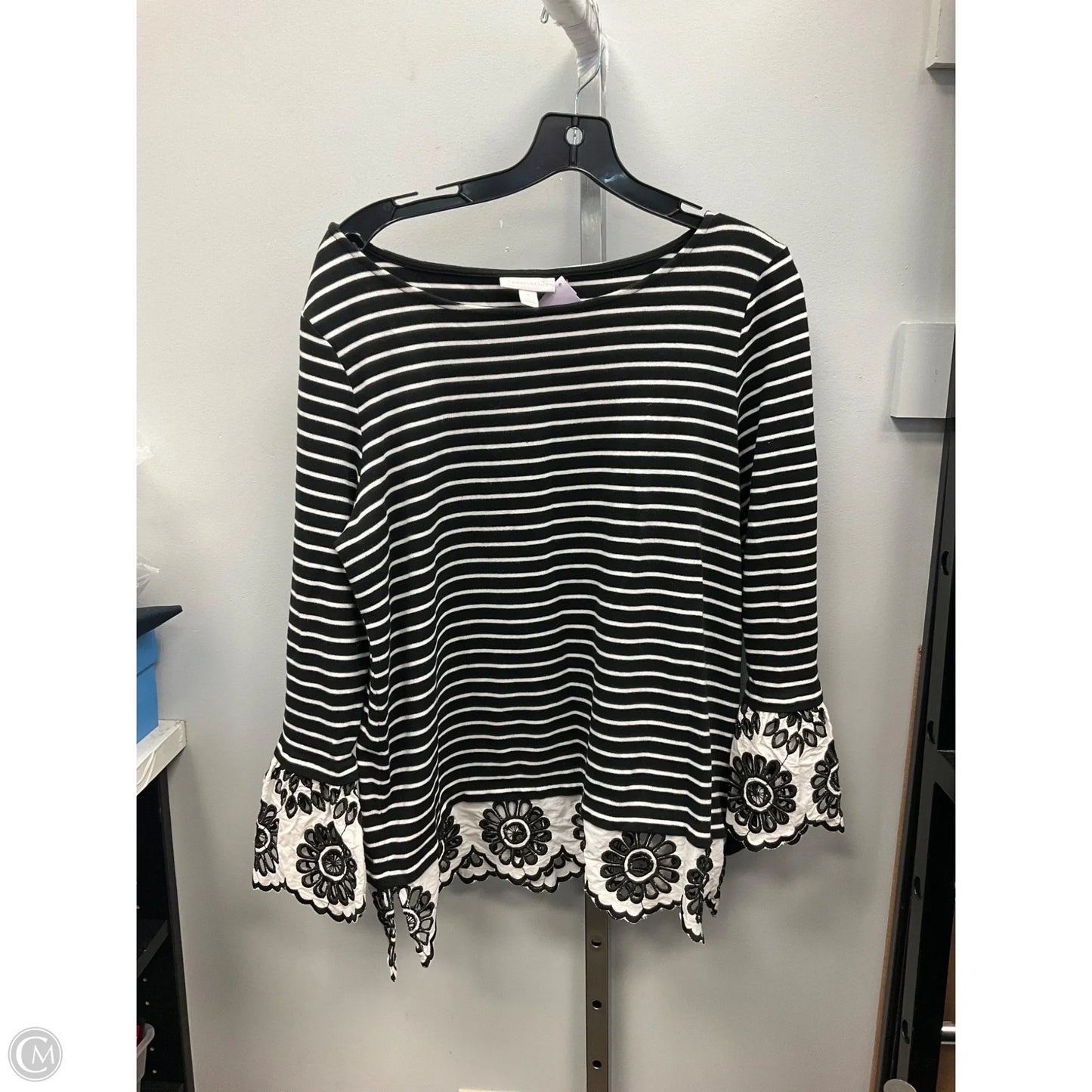 Top Long Sleeve By Charter Club In Black & White, Size: L