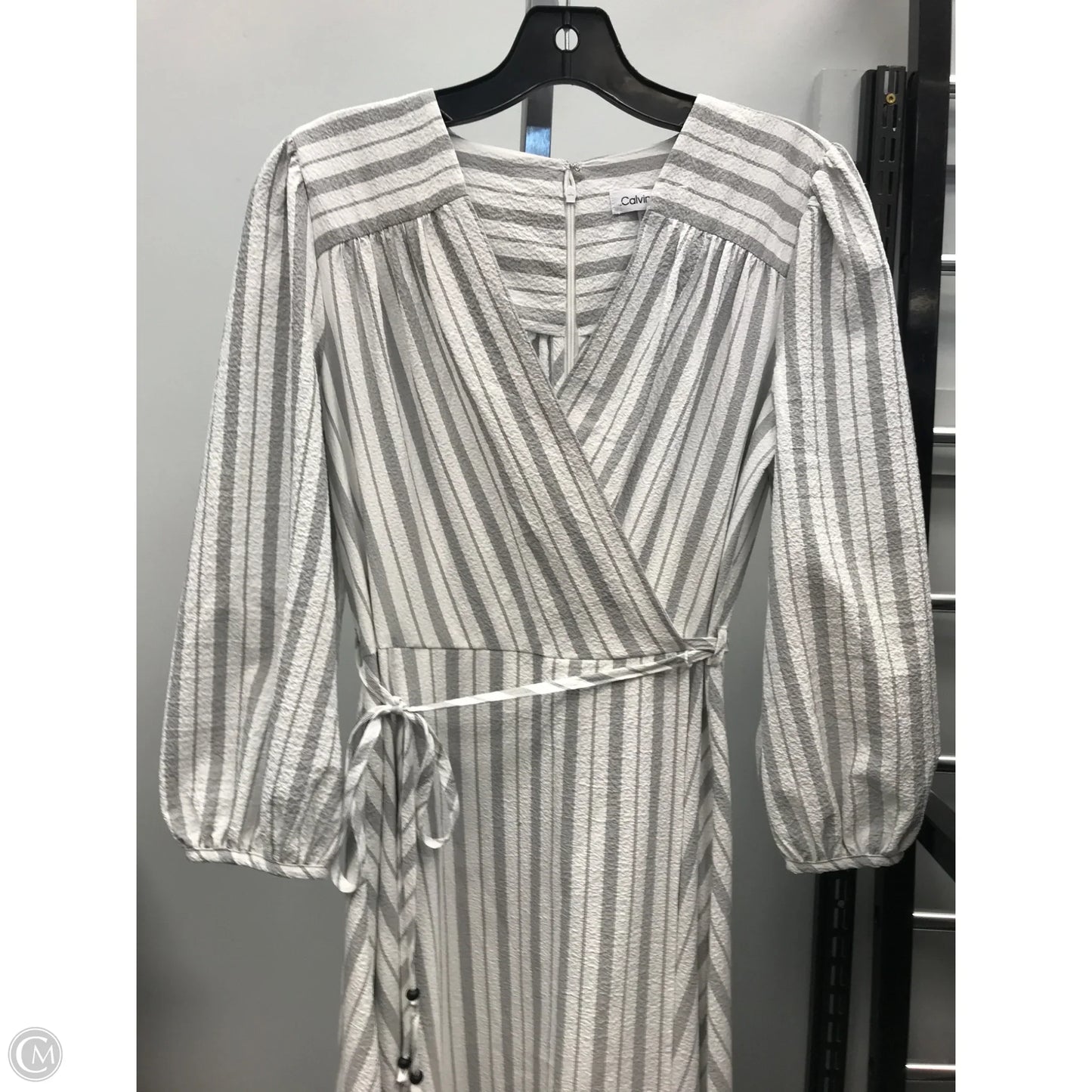 Dress Casual Midi By Calvin Klein In Grey & White, Size: 8