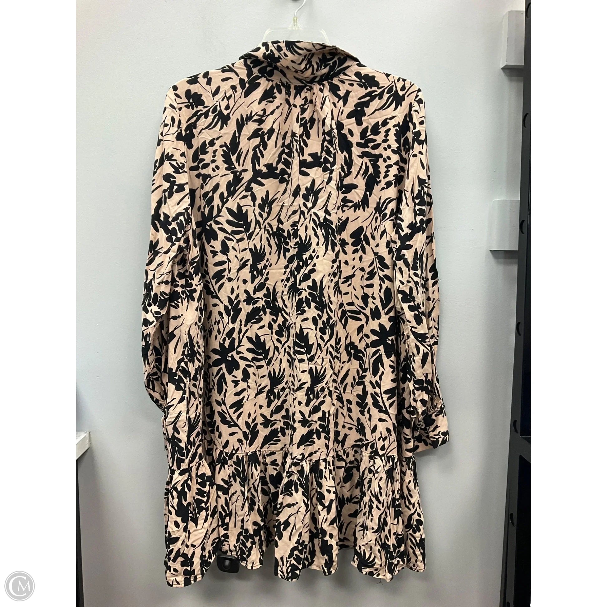 Hm Oversized Shirt Dress Powder Pink Black Patterned, Casual Dresses For Women, L, Printmulti, Viscose