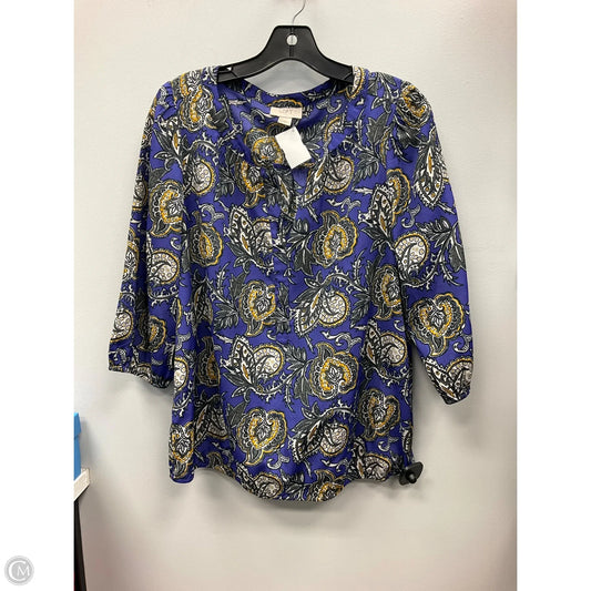 Top 3/4 Sleeve By Loft In Blue & Yellow, Size: M