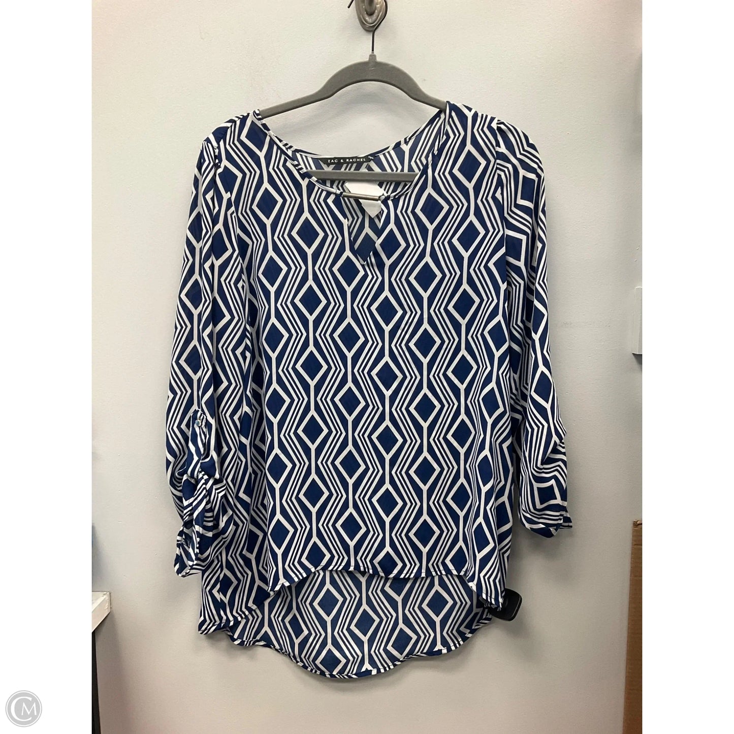 Top Long Sleeve By Zac And Rachel In Blue & White, Size: M