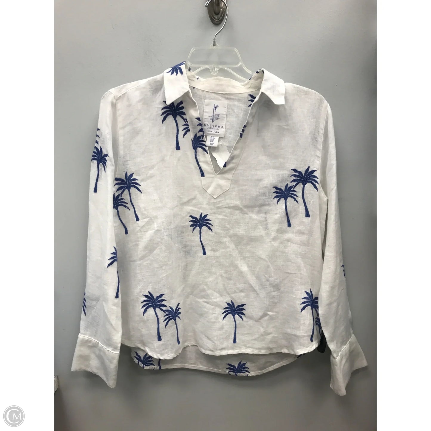Top Long Sleeve By Calypso St Barth In Blue & White, Size: M